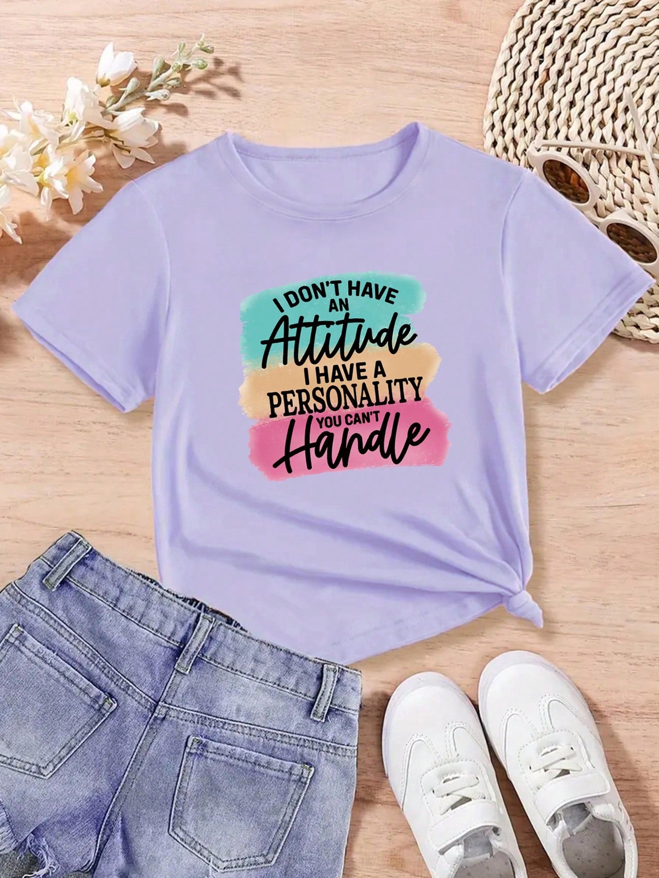 Tween Girls' Casual Slogan Printed Round Neck Pullover Short Sleeve T-Shirt, Summer