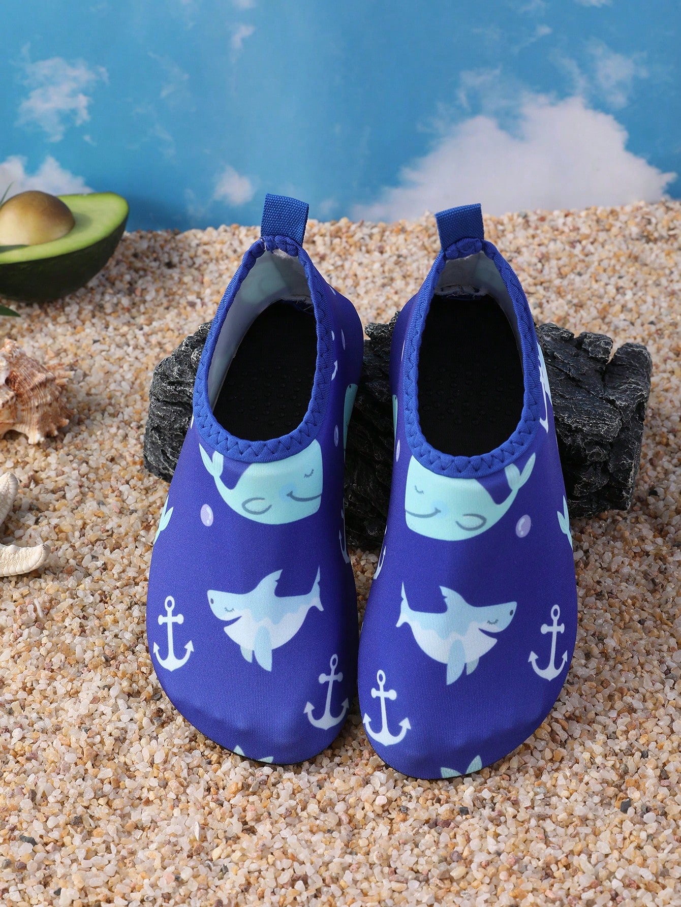 Boys Cartoon Shark Pattern Water Shoes, Girls Sporty Aqua Socks Tie Dye Pattern Contrast Binding Breathable Quick Drying Beach Swimming Snorkeling Water Socks