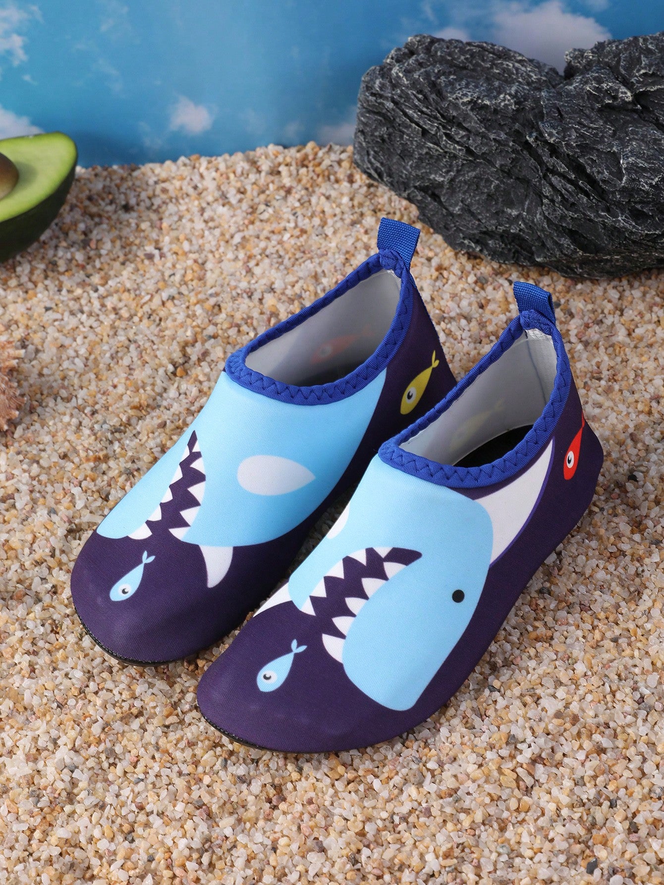 Boys Cartoon Shark Pattern Water Shoes, Girls Sporty Aqua Socks Tie Dye Pattern Contrast Binding Breathable Quick Drying Beach Swimming Snorkeling Water Socks