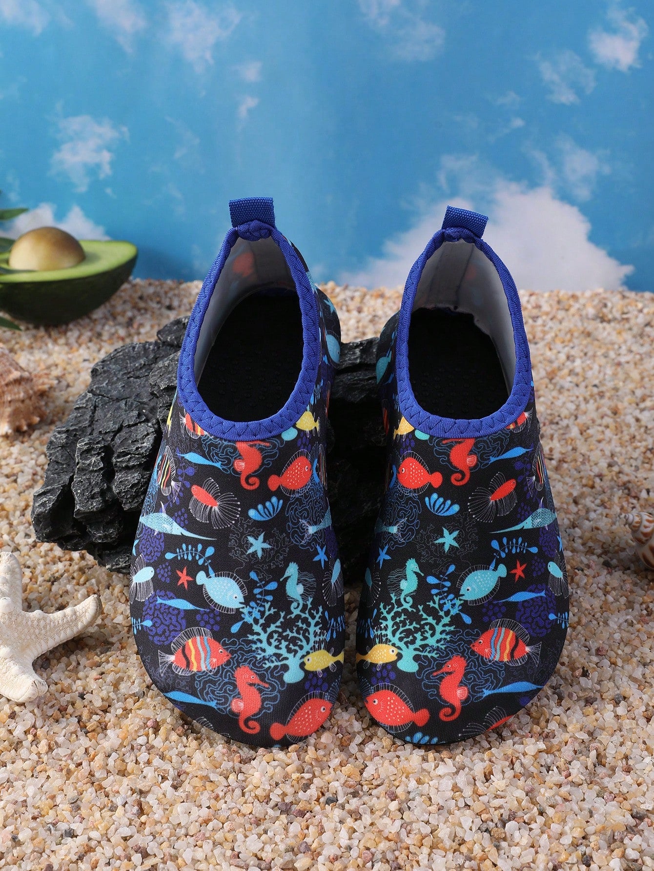 Boys Cartoon Shark Pattern Water Shoes, Girls Sporty Aqua Socks Tie Dye Pattern Contrast Binding Breathable Quick Drying Beach Swimming Snorkeling Water Socks