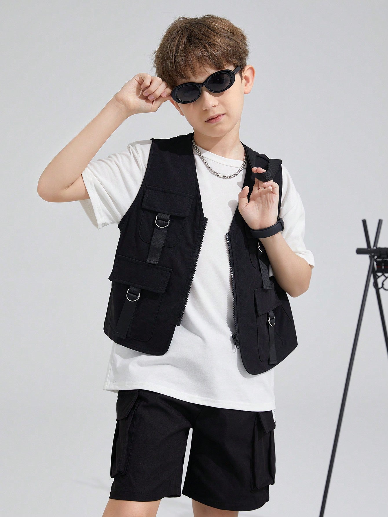 Tween Boy 1pc Flap Pocket Zipper Vest Jacket