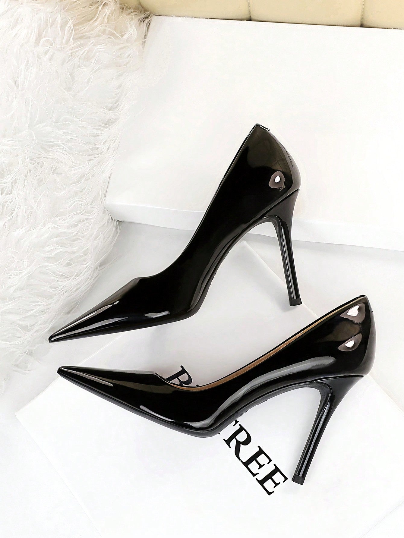 Artificial Patent Leather Point Toe Stiletto Heeled Court Pumps, Bronze Party Solid Color High Heel Shoes