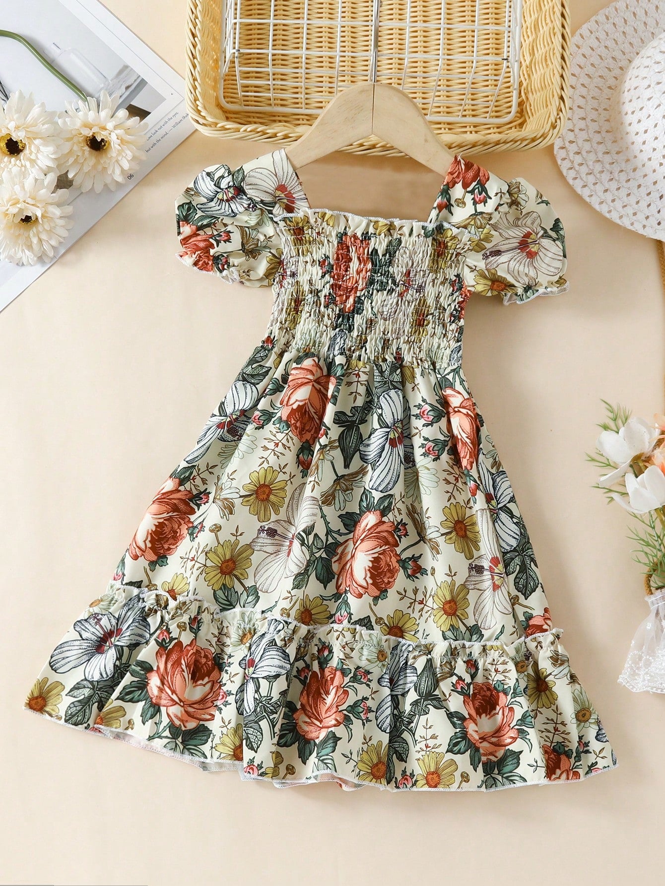 Young Girl European And American Casual Summer Dress, Retro Printed Short Sleeve Princess Dress Outing Or Vacation