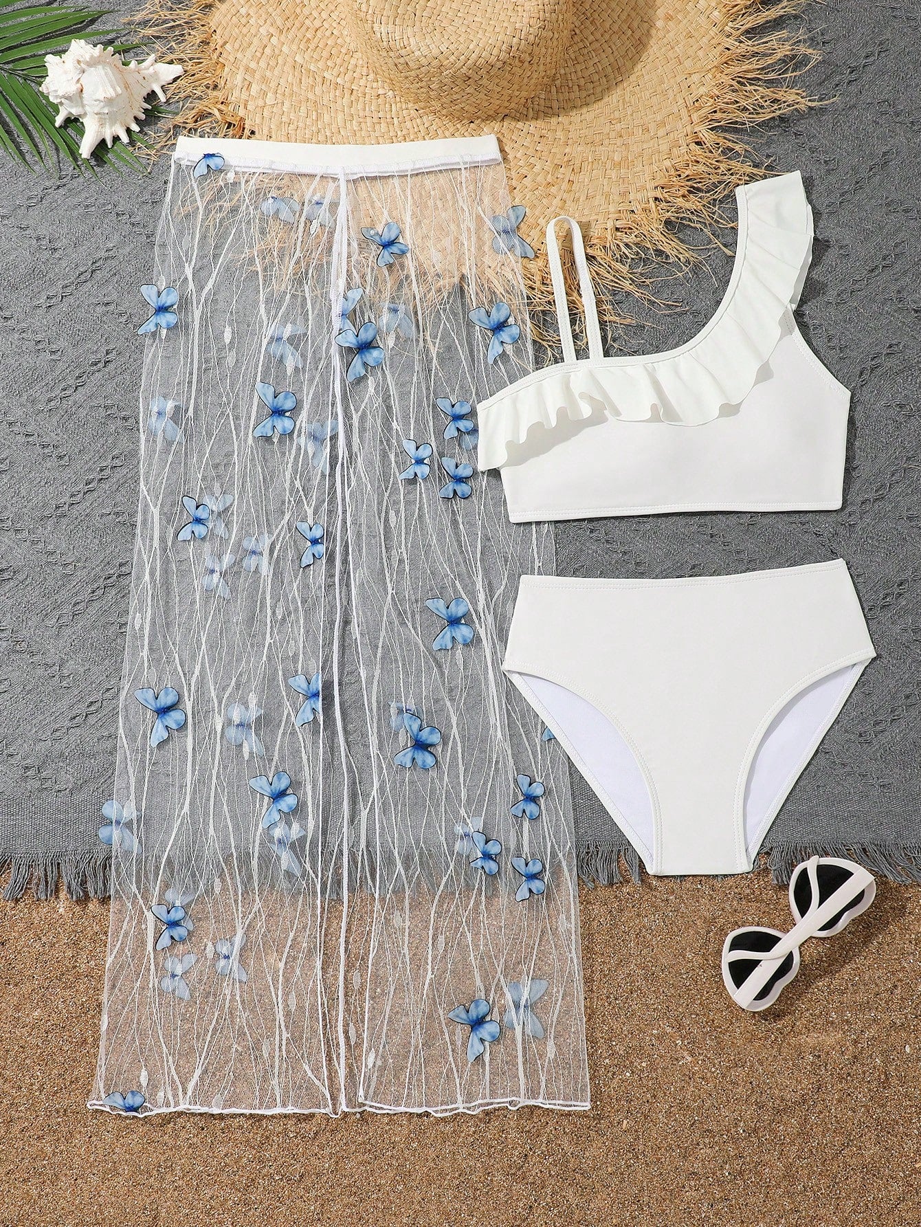 Tween Girl Swimwear Set, Split Beach Cute Bikini Set, Holiday Bikini Set Skirt Summer Beach