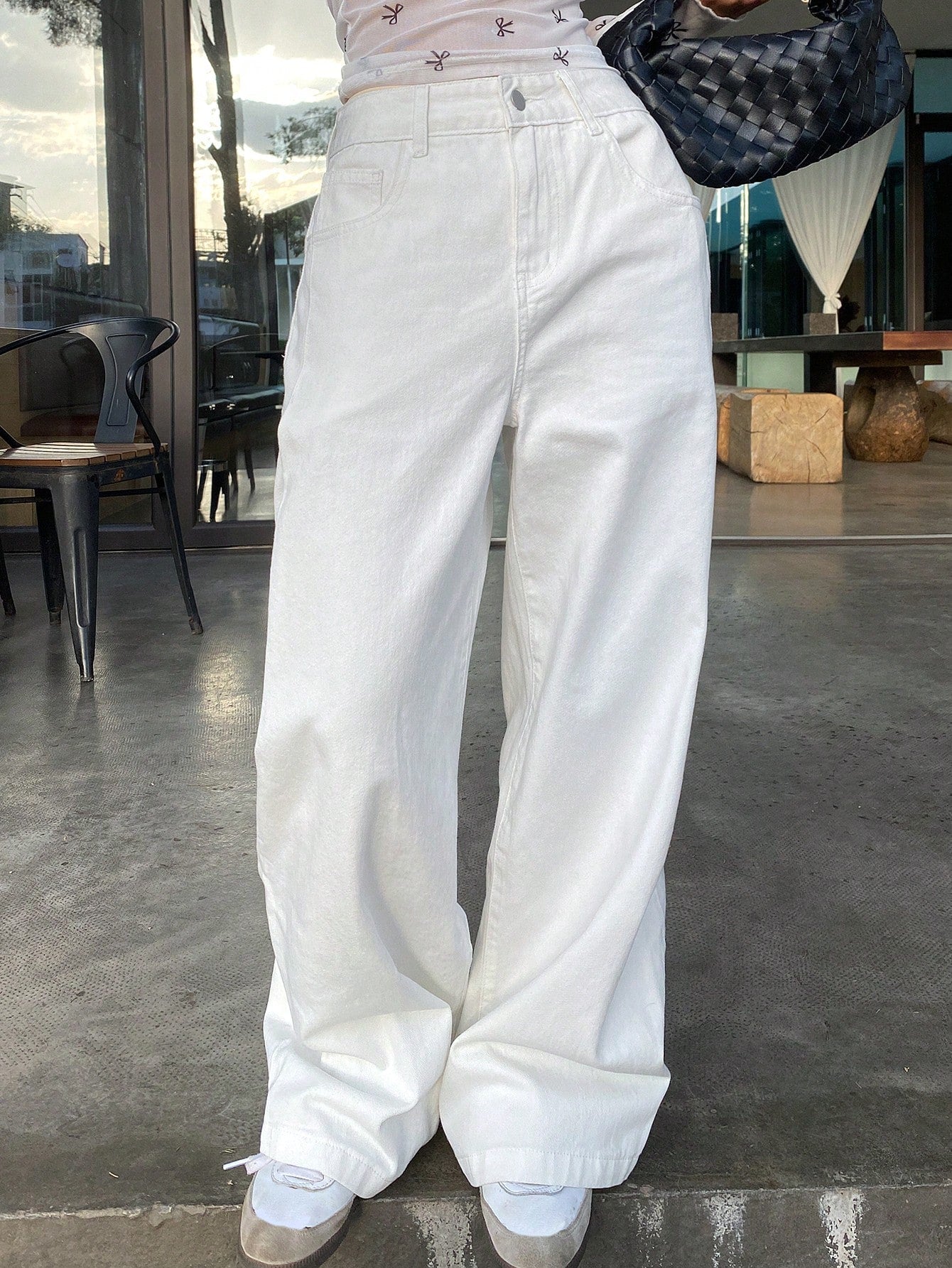 DAZY Distressed Wide Leg Jeans Bleached White For Women