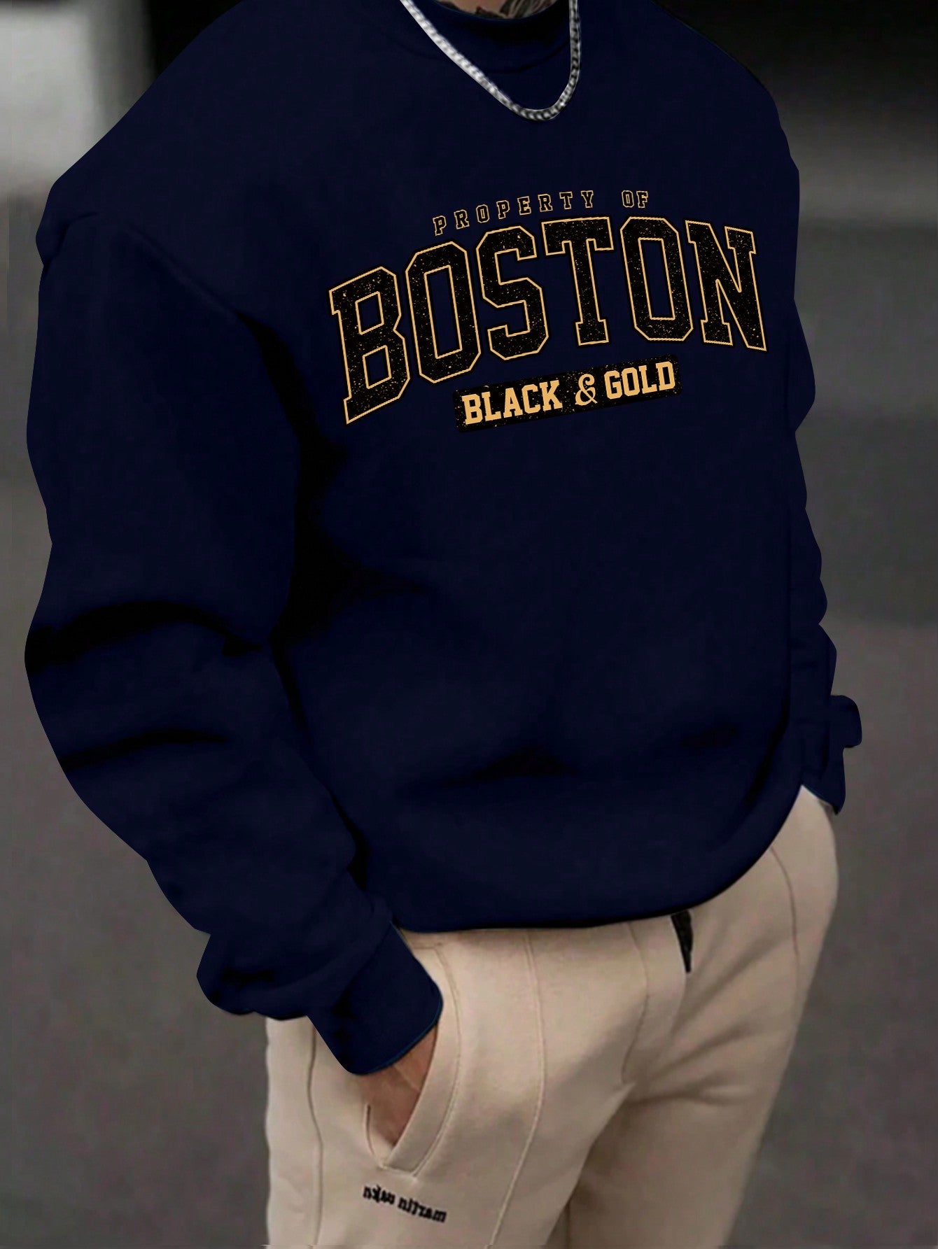 Men's Boston Printed Round Neck Sweatshirt