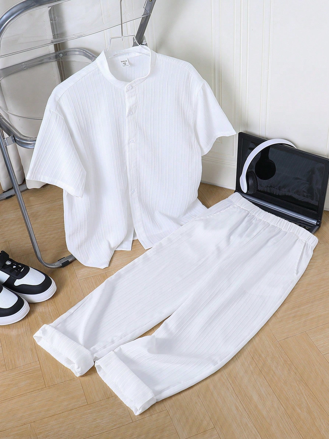 Tween Boys Extended Size Casual Short Sleeve Collared Shirt And Shorts Set