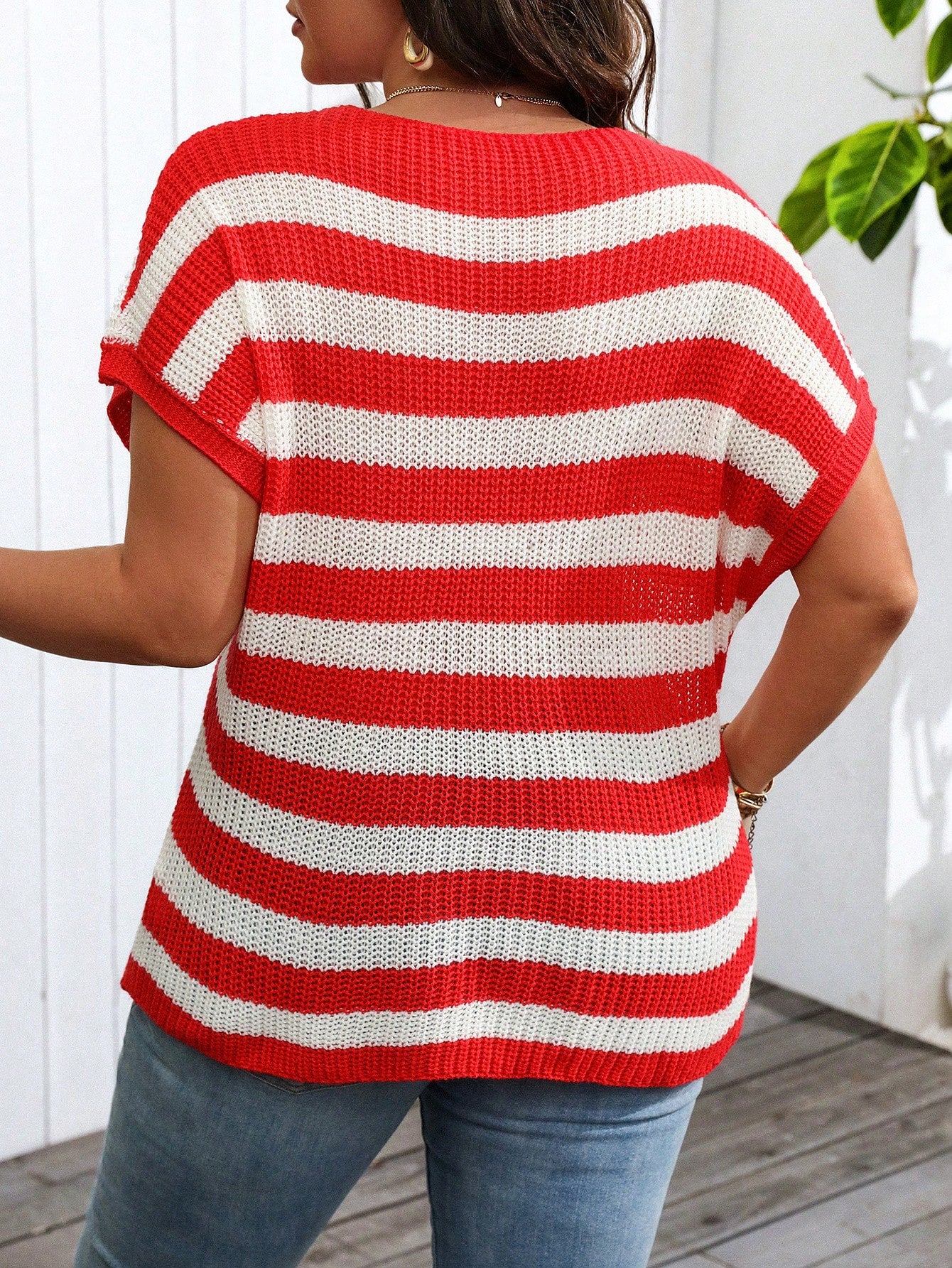 Women's Plus Size Striped Printed Simple Daily Knit Top