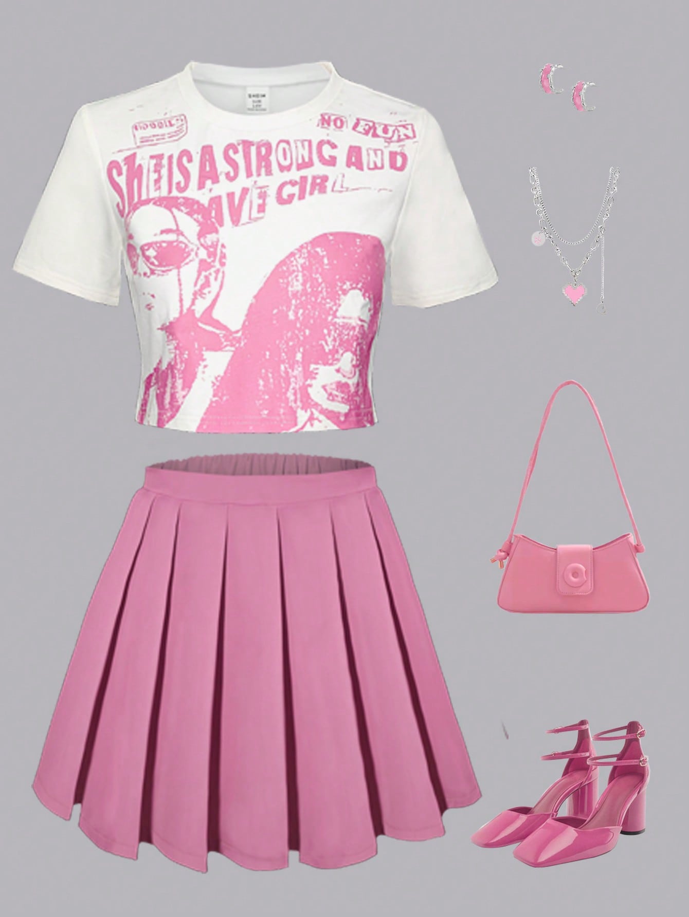 Teen Girl Summer Trendy Casual Printed T-Shirt With Pleated Skirt Outfit, Suitable For Daily And Weekend Activities