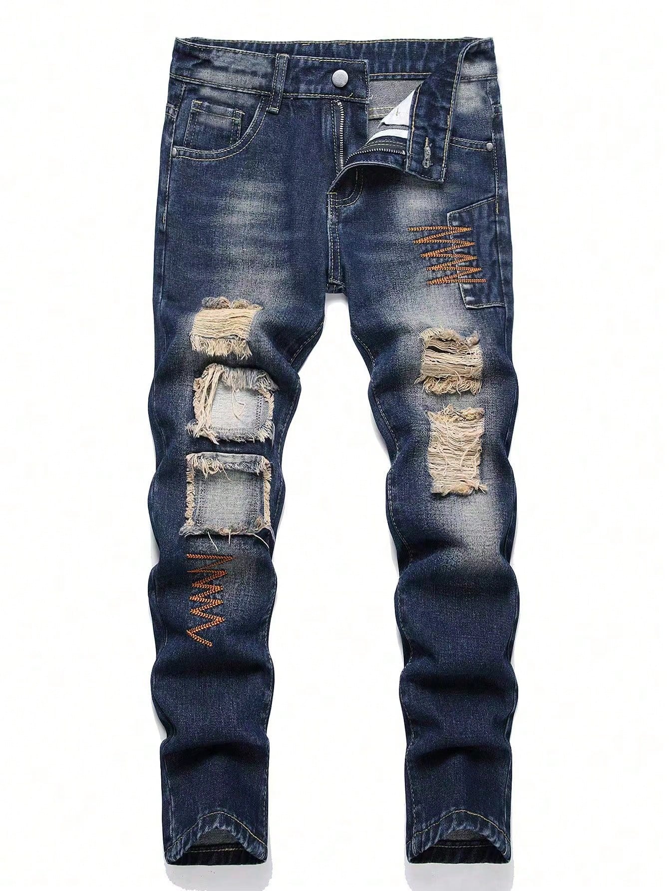 Teen Boy Fashionable Ripped Non-Stretch Denim Jeans