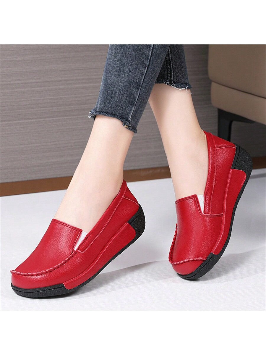 Women's Casual Slip-On Platform Loafers, New Spring/Autumn Thick-Sole Wedge Shoes, Comfortable Slip-Resistant Mother Shoes For Middle-Aged And Elderly