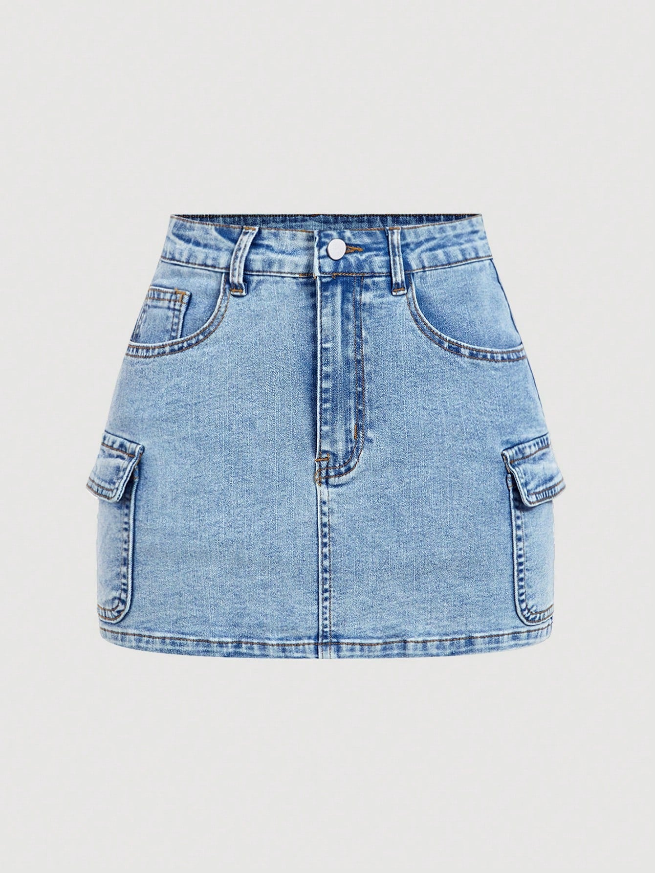 Women Buttoned Denim Skirt With Pockets For Summer