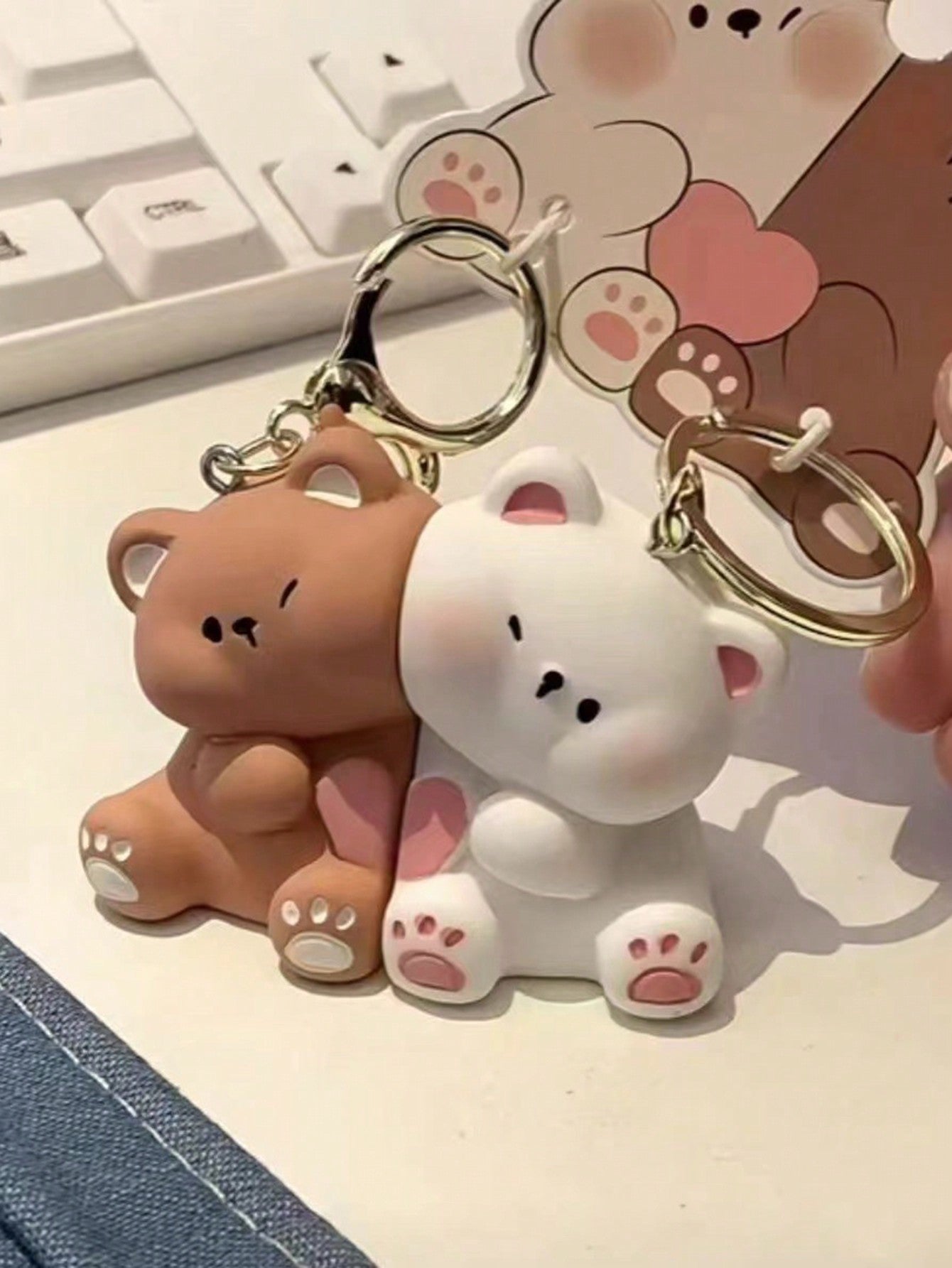 1pc Cute Cartoon Bear And You Heart Couple Magnetic Keychain Pendant Gift Stuffed Toy Small Present