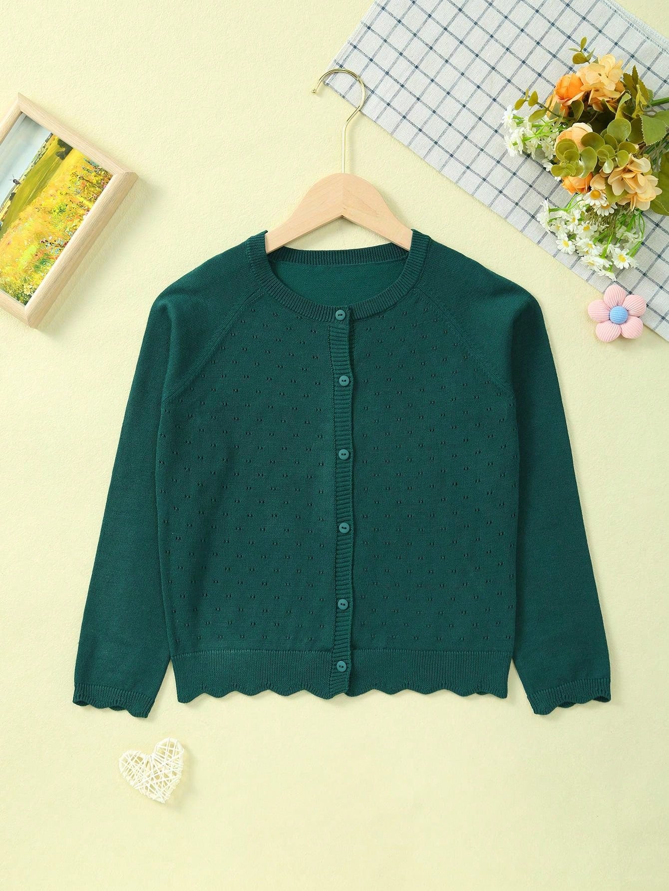Young Girl Summer Lightweight Hollow Knit Cardigan With Buttons