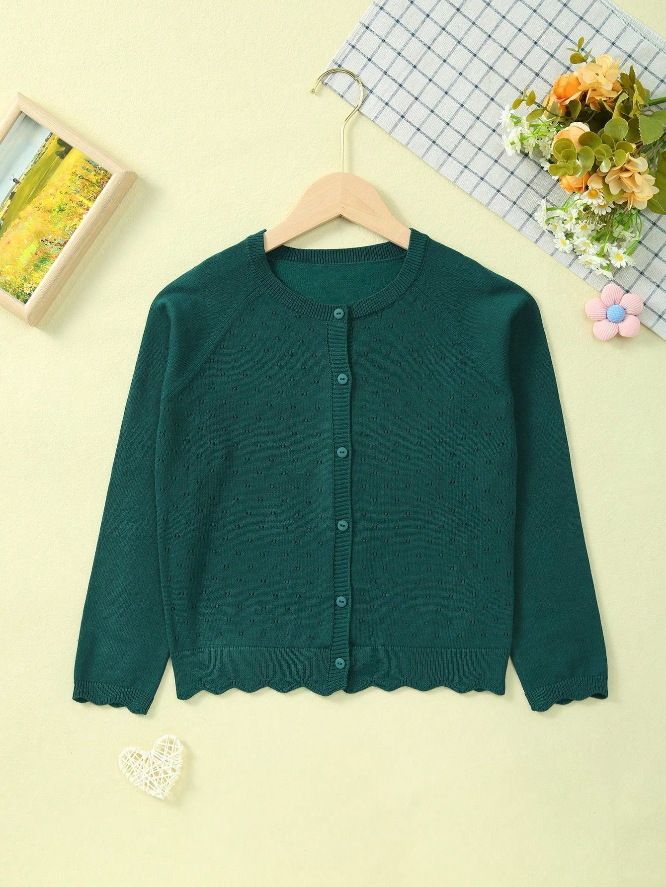 Young Girl Summer Button Hollow Out Knitted Cardigan Jacket