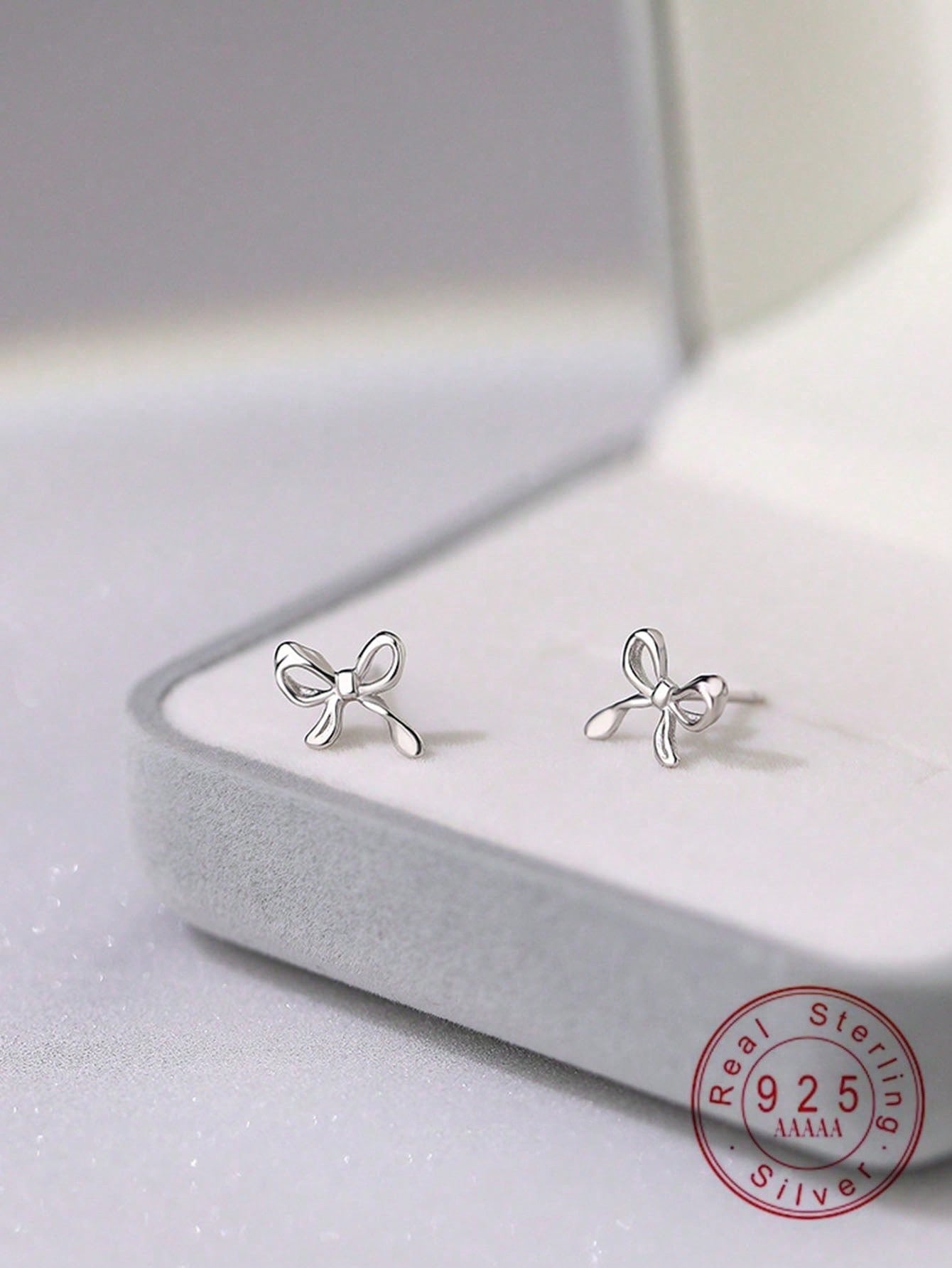 1pair Simple Design Small Luxurious 925 Sterling Silver Bow Knot Ear Studs With Ear Cuffs For Women