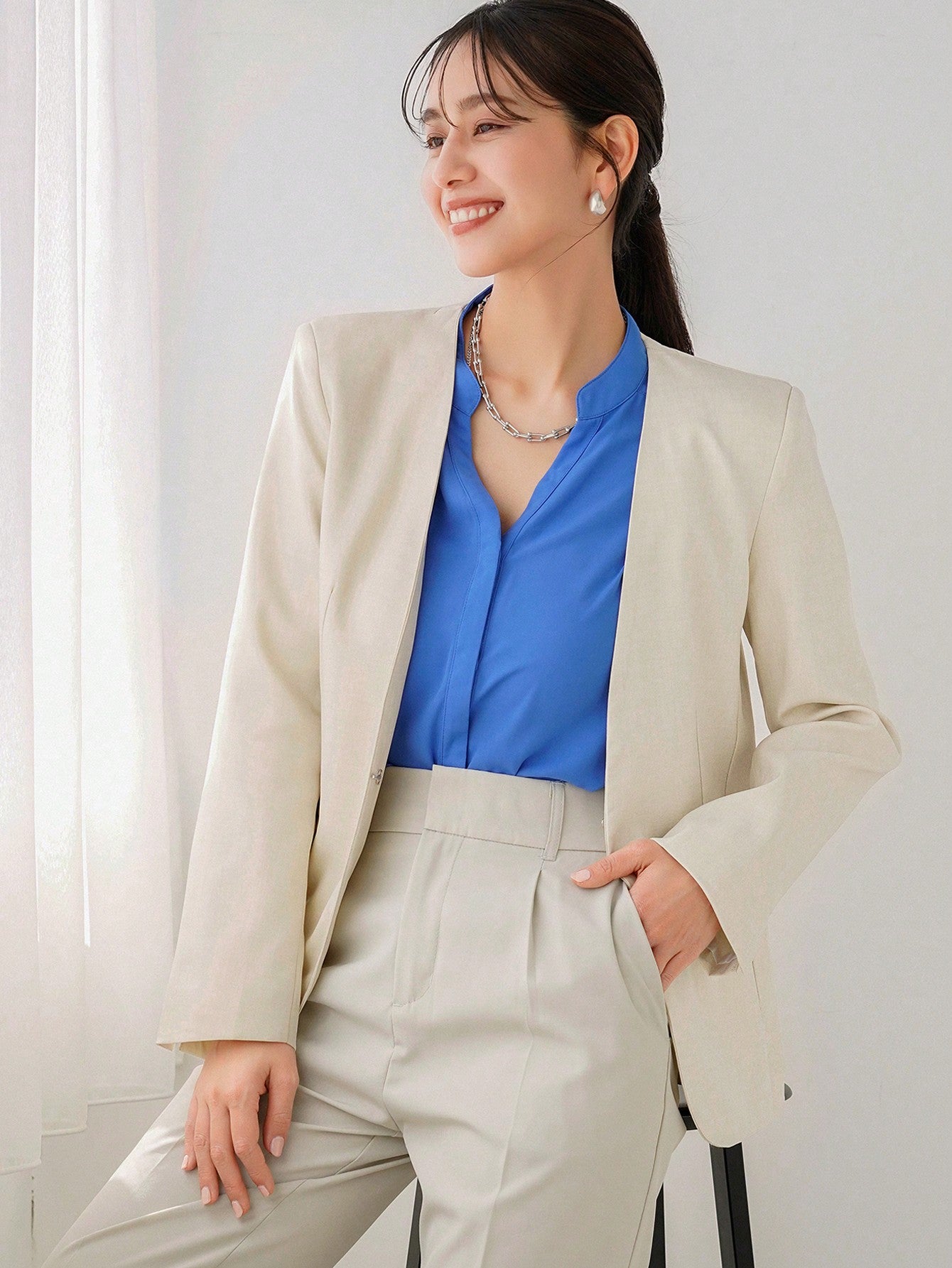 FRIFUL Women's Solid Color Concise Daily Suit Jacket