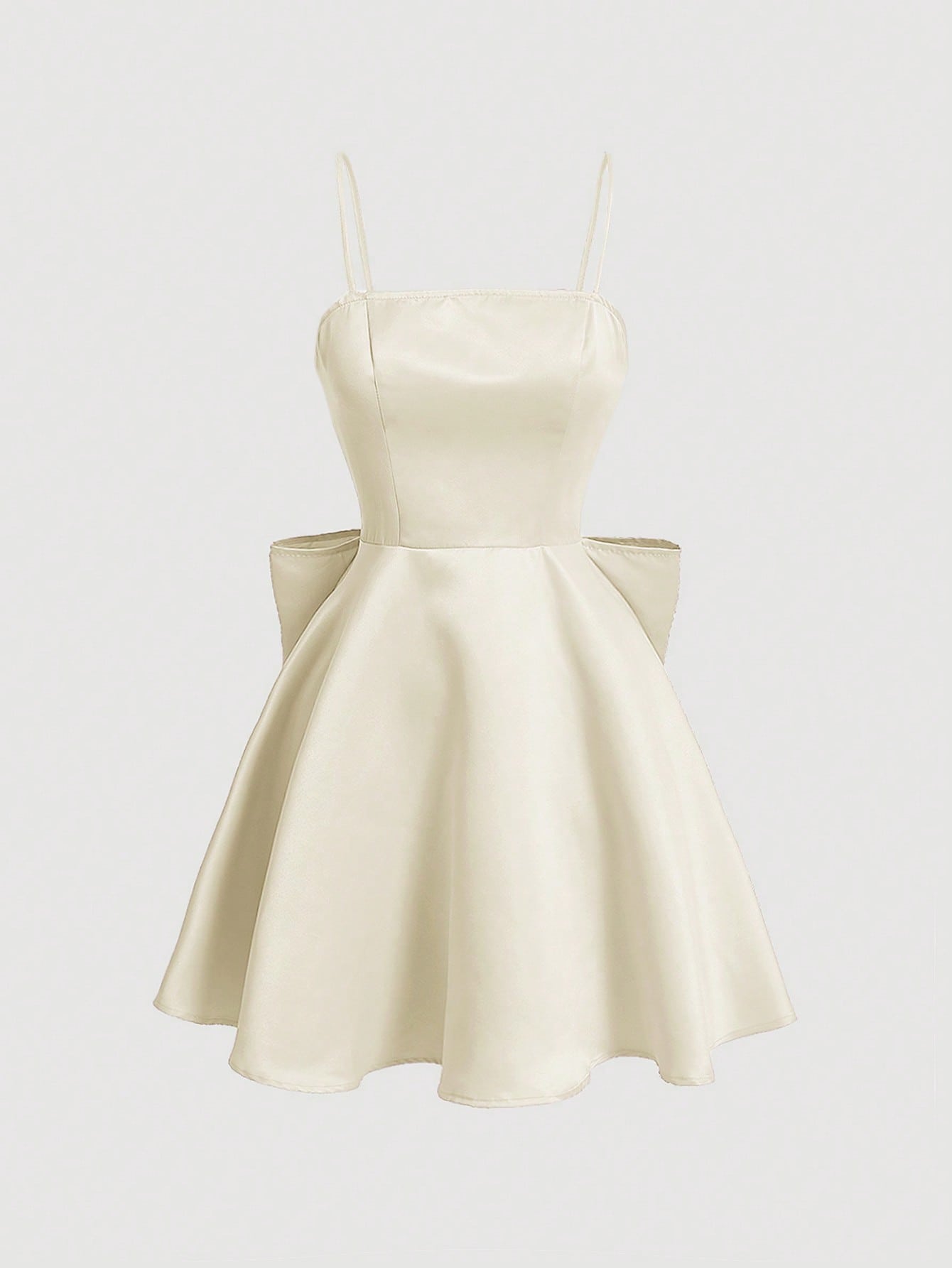 Solid Color Back Bowknot Decorated Spaghetti Strap Dress