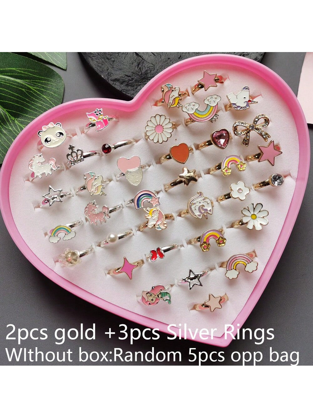 5pcs Random Adjustable Fashionable Cute Alloy Rings With Rhinestone & Hollow Out Design For Kids