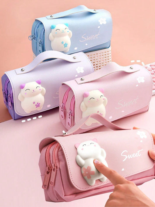 3D Pencil Case Girls Decompression Pen Pouch Cute Waterproof School Supplies Aesthetic Organizer Box Students Stationery