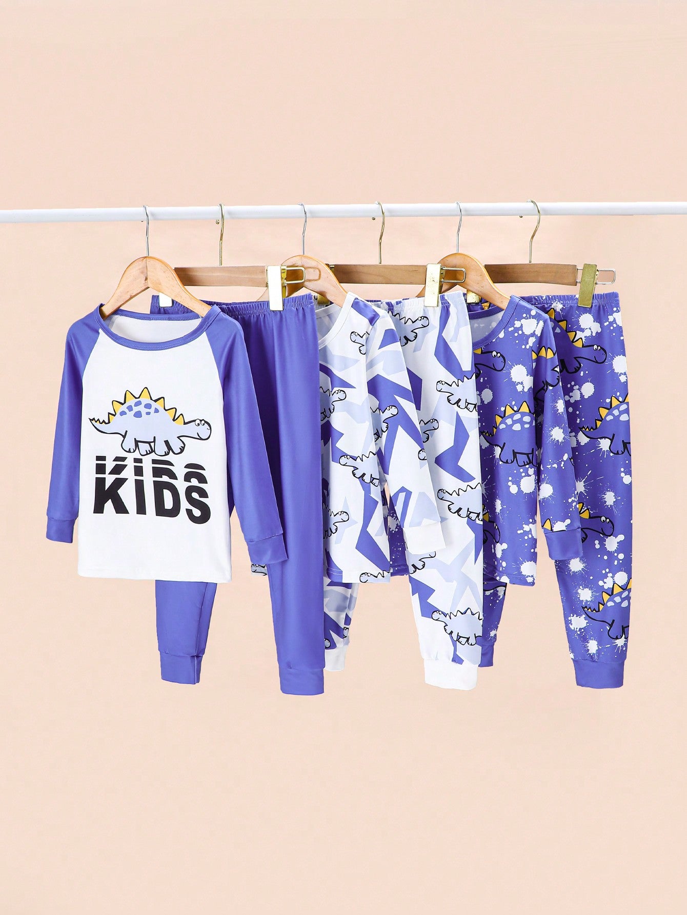 Young Boy Cool And Street Style Dinosaur Printed Boys (Toddler) 3-Piece Snug Fit Pajama Set