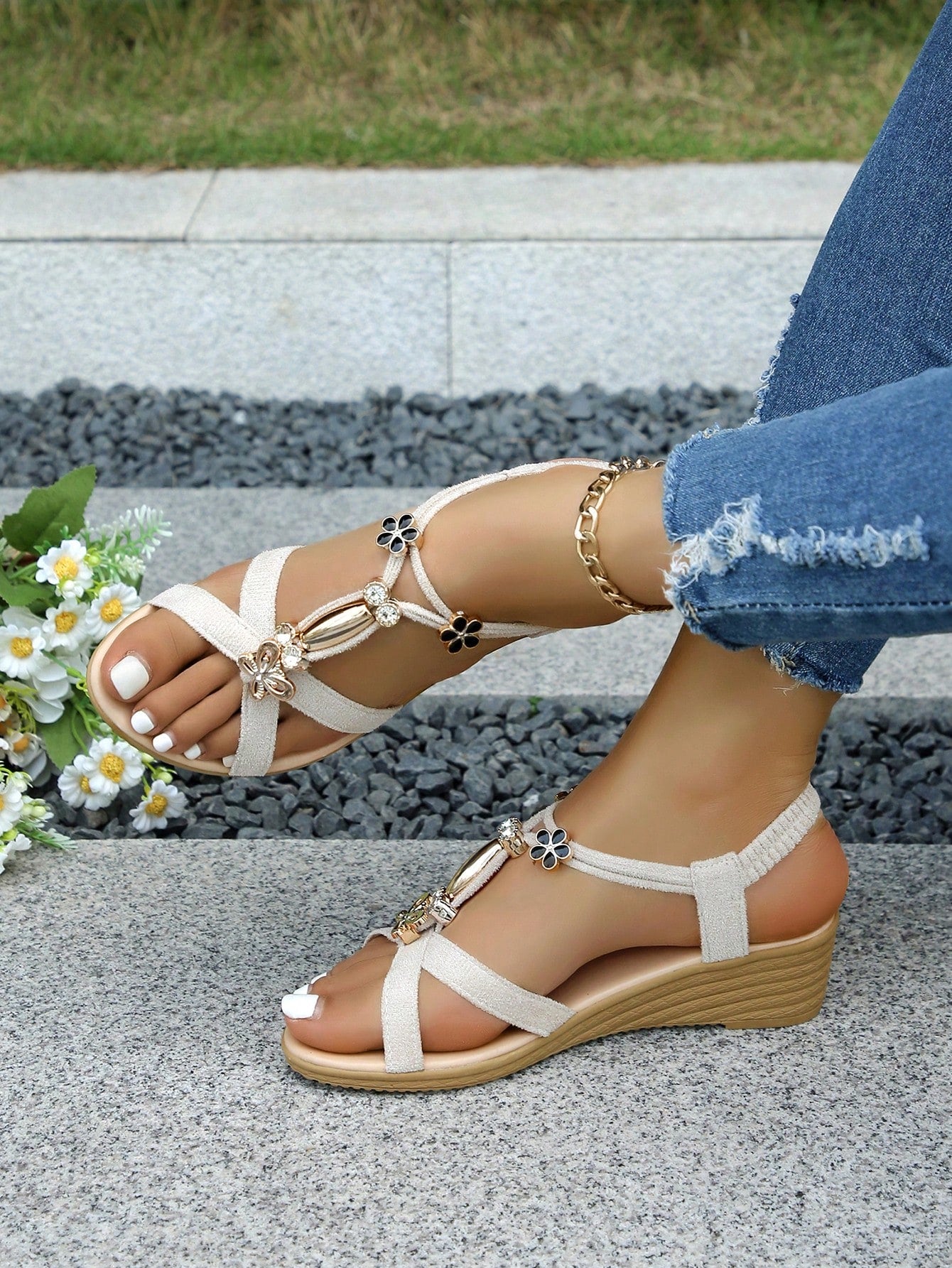 Women Cross-Border Beach Casual Crossed Platform Wedge Sandals