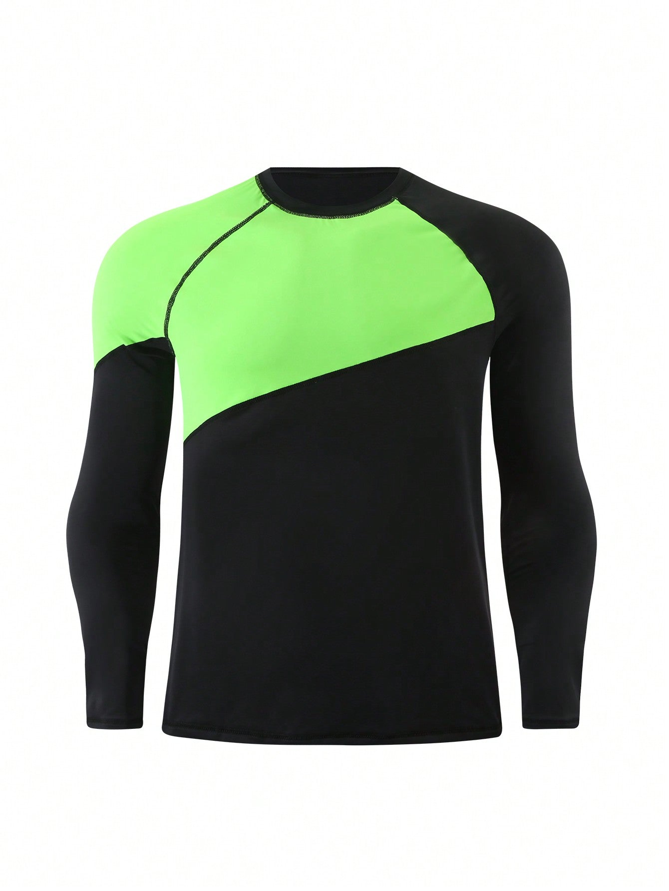 Men's Round Neck Color Block Surfing Long Sleeve Swim Shirt