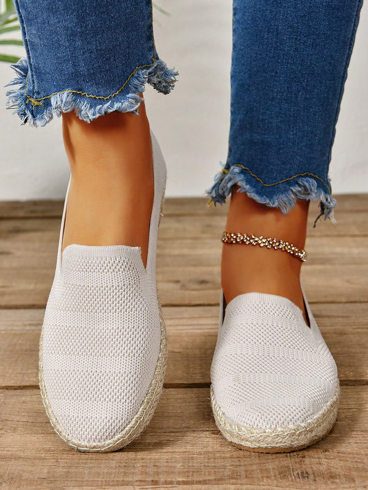 New Style Breathable, Comfortable, Anti-Skid, Odor-Resistant, Numbness-Preventing Woven Bottom Women's Slip-On Shoes For Indoor And Outdoor Leisure, Vacation, Spring, Summer And Year-Round, Plus Size