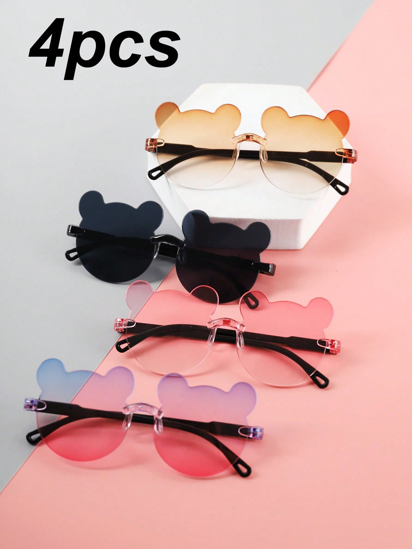 4pcs Kids`S Little Bear Shapes Fashion Glasses For Summer, Suitable For Daily Use