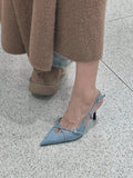 French Style Elegant High-Heeled Sandals, 2024 Summer New Arrivals, Women's Pointed Toe With Thin Heels, Shallow Mouth Crossed Buckle, Durable