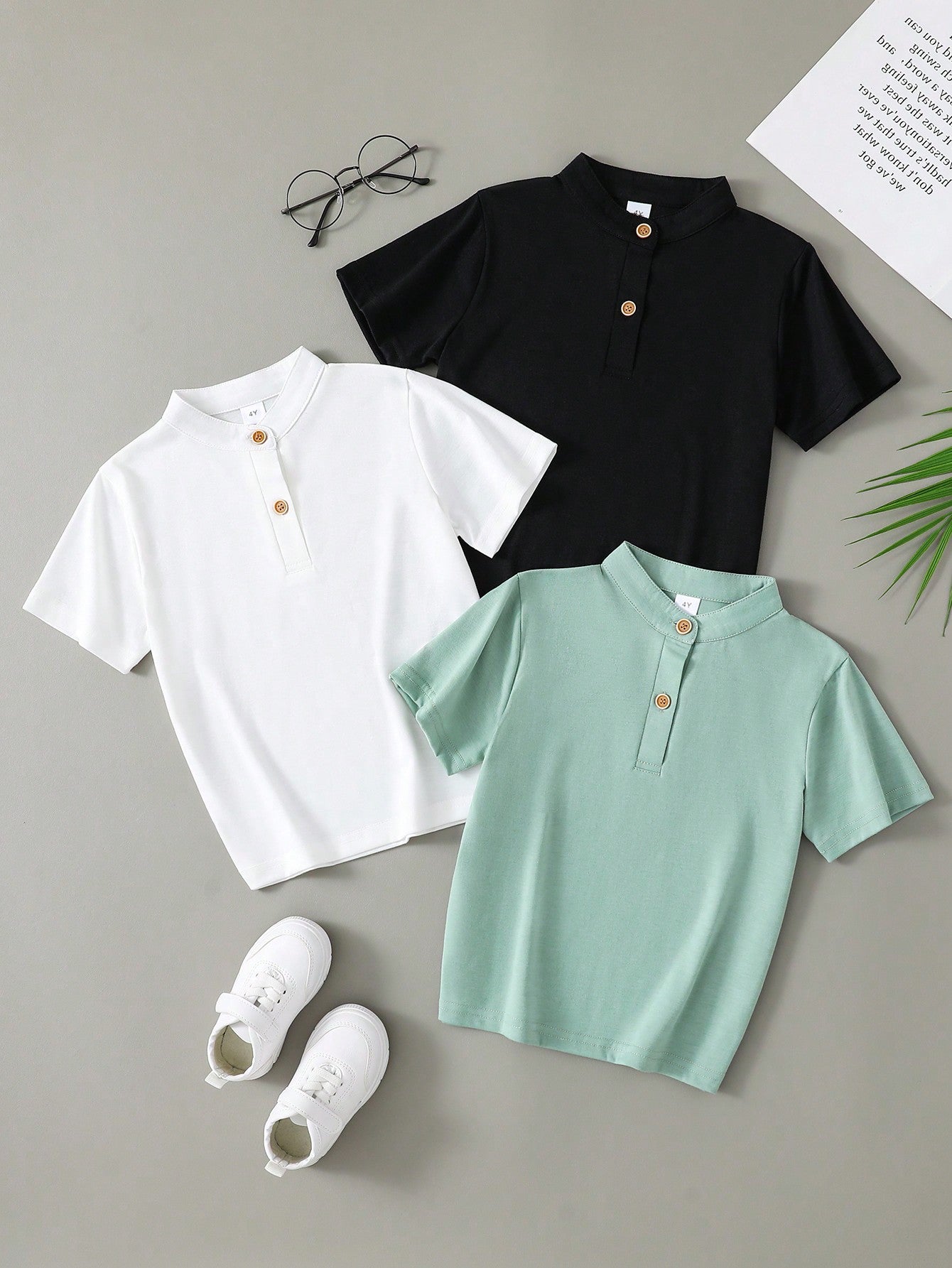 Young Boy 3pcs Solid Color Loose Fit Casual Polo Shirts