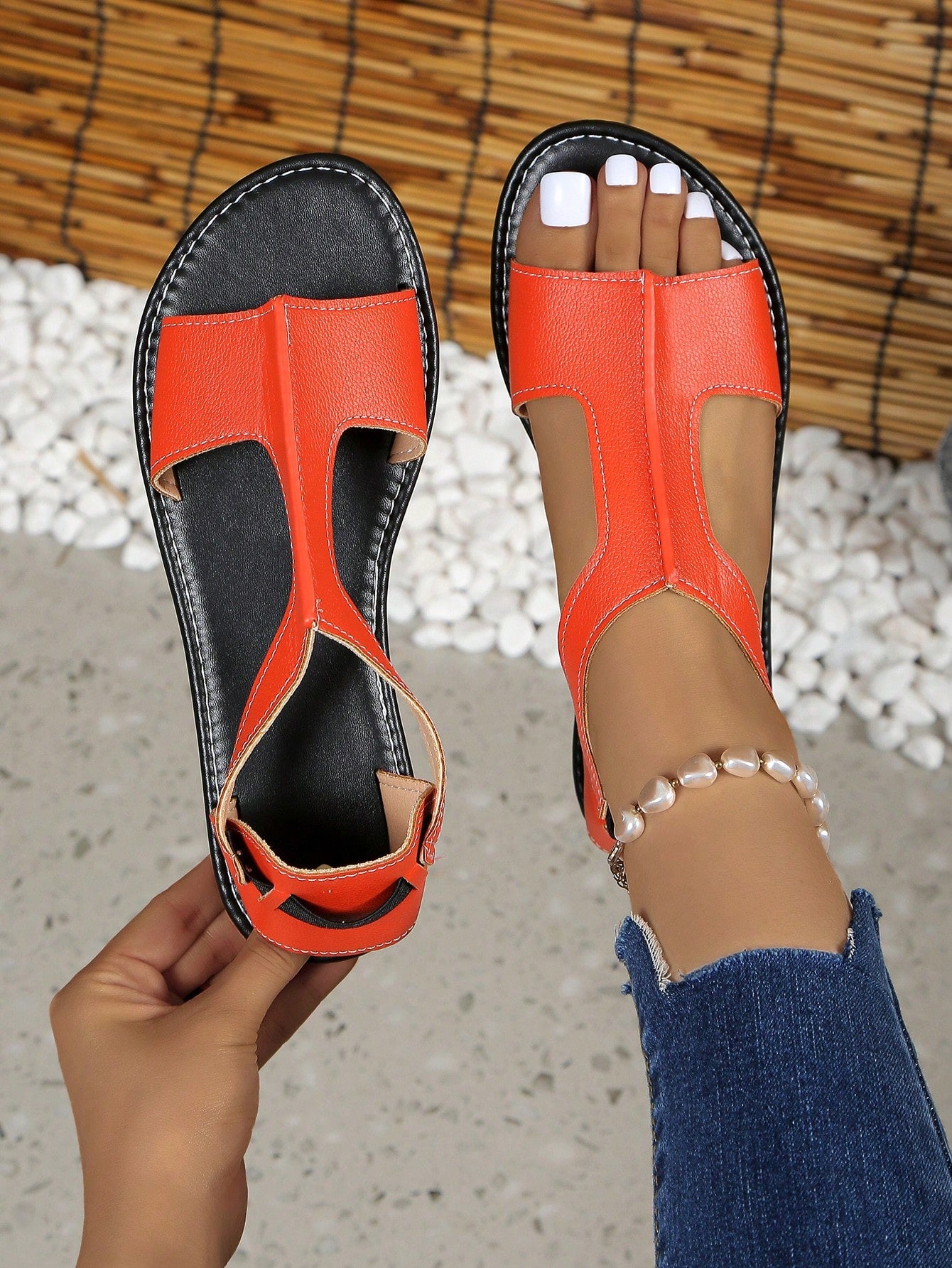 New Arrival Women's Green & Blue Solid Color Slip-On Flat Casual Fashion Sandals