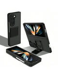 Father's Day 1pc Black Foldable And Adjustable Anti-Peep Lens Protection Case With Matte Finish Compatible With Samsung Galaxy Z Flip 5/Z Flip 4/Z Flip 3/Z Fold 5/Z Fold 4/Z Fold, Shockproof And Anti-Fingerprint Cover For Men And Women