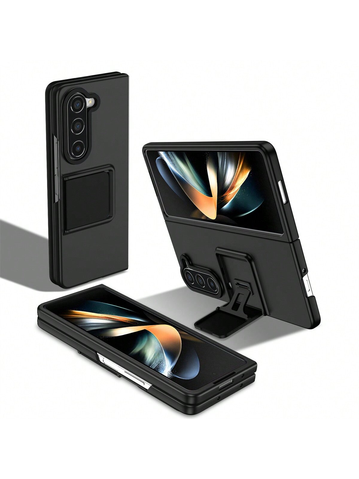 Father's Day 1pc Black Foldable And Adjustable Anti-Peep Lens Protection Case With Matte Finish Compatible With Samsung Galaxy Z Flip 5/Z Flip 4/Z Flip 3/Z Fold 5/Z Fold 4/Z Fold, Shockproof And Anti-Fingerprint Cover For Men And Women