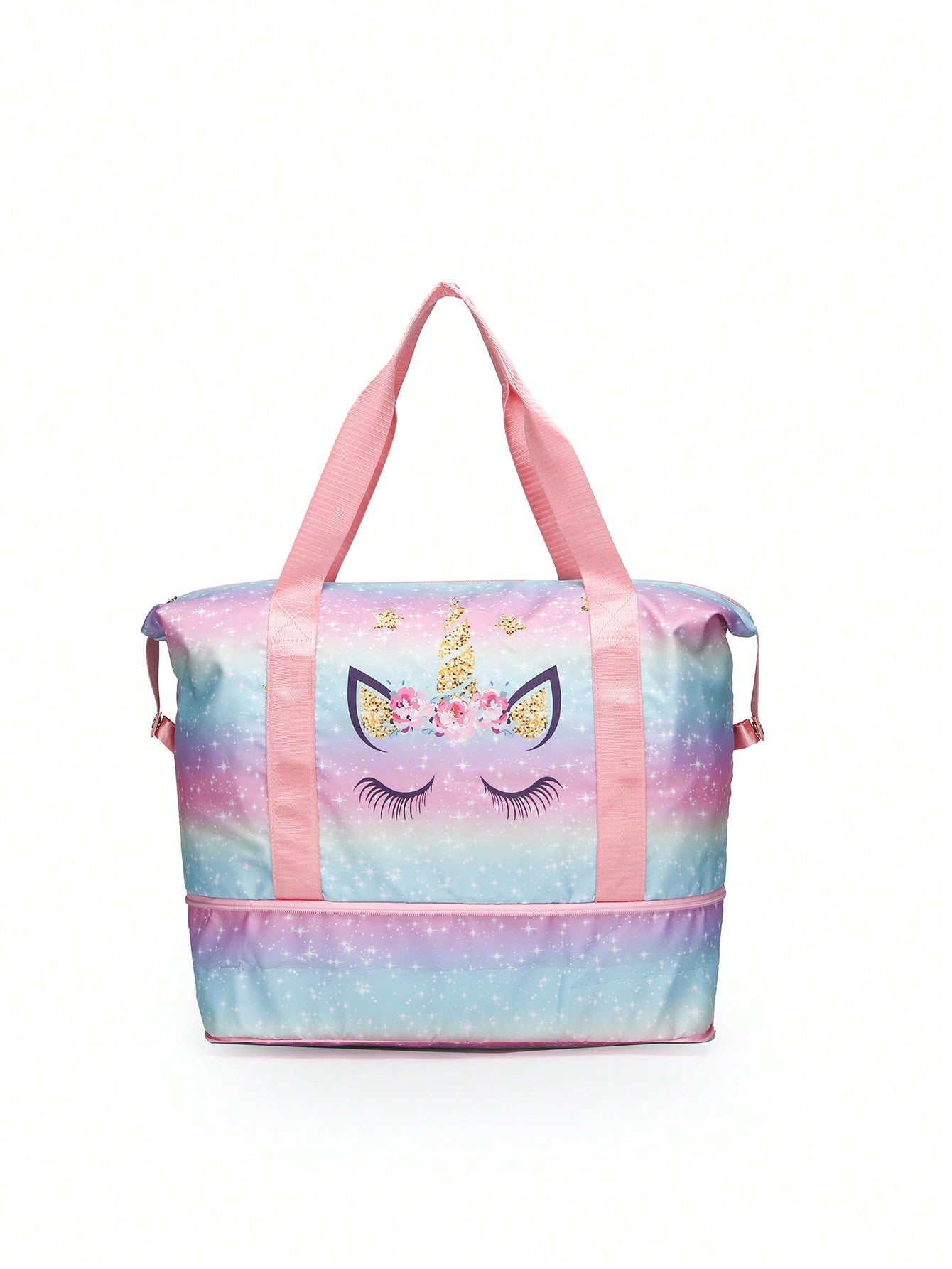 1pc Girl Cartoon Heart Crown Unicorn Leisure Travel Bag, Large Capacity Yoga Swimming Fitness Bag, Dry And Wet Separation Training Sports Tote, Can Be Placed On The Pull-Rod Luggage For Travel