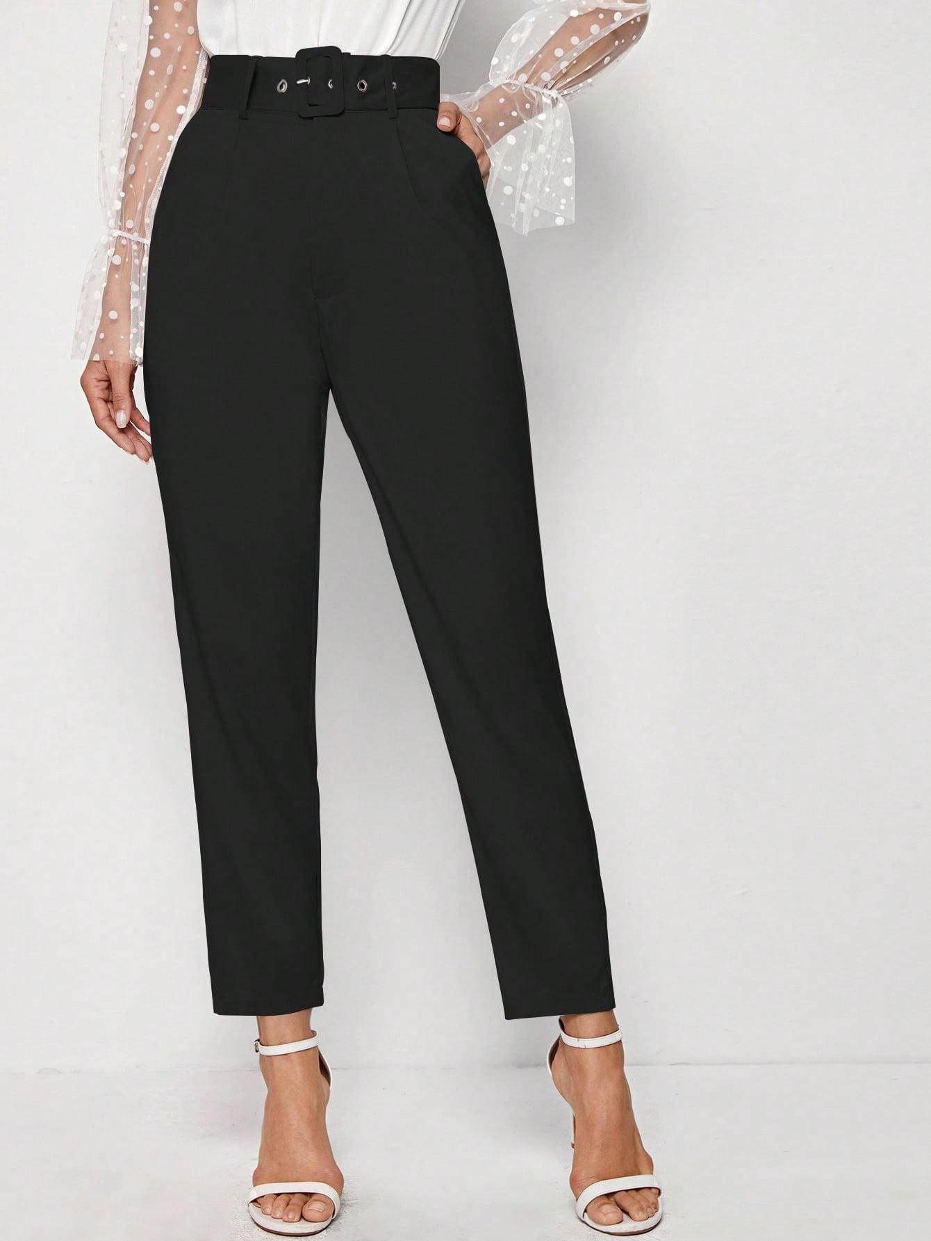 Frenchy Adjustable Belted Cropped Tailored Pants