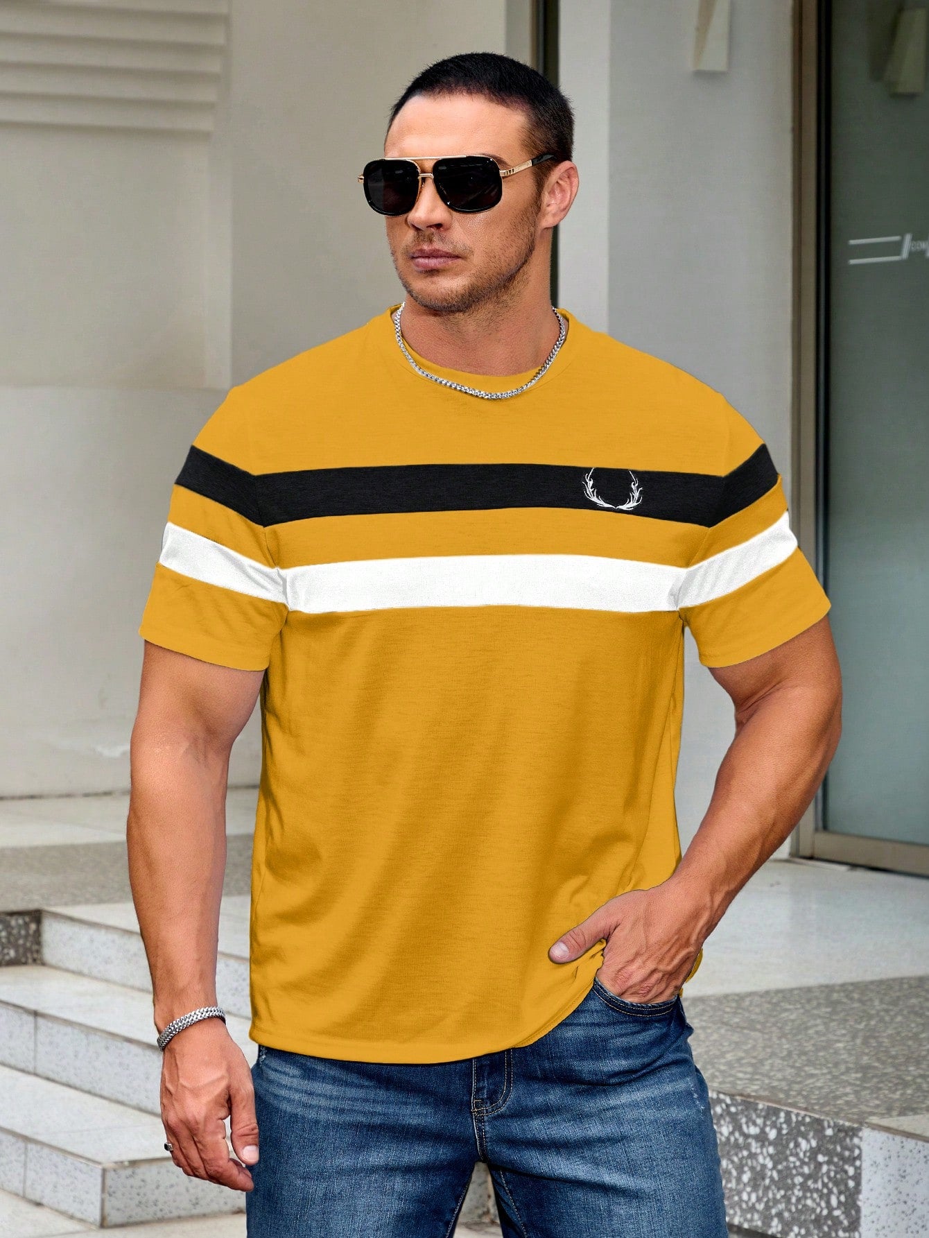 Men Plus Size Fashion Striped Short Sleeve T-Shirt