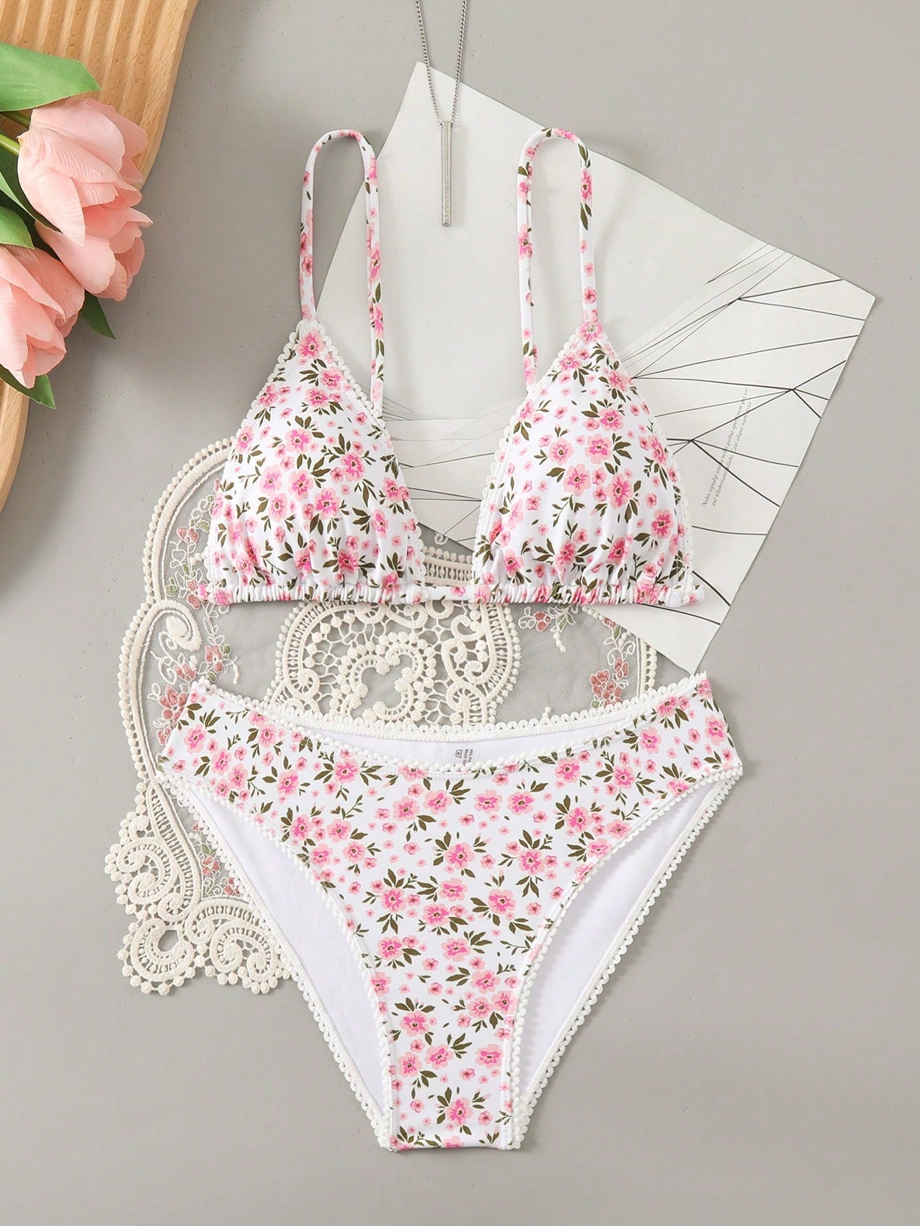 Swim Mod Women Ditsy Floral Sexy Bikini Set For Beach Vacation,Summer Beach