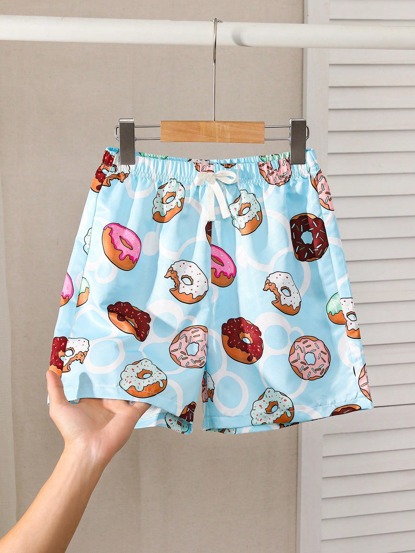 Tween Boy Casual Doughnuts Print Swim Trunks With Loose Fit Woven Fabric Beach Shorts