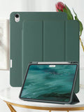 Green Solid Color Right Pen Slot Magnetic Charging Sleep IPad Protective Case Compatible With IPad Mini 6/9.7/10.2/10.5/Air4/Air5/10th/10.9/Pro11/Air11(M2)/12.9. For 9.7inch And 10.2inch, The Pen Slot Is On The Left Side, While For Other Models, It Is On
