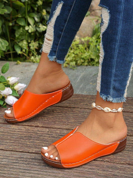 Cross-Border Foreign Trade Summer New Arrival Casual Orange Open-Toe Slippers, Women's Comfortable Beach Shoes With Soft Soles, Platform Wedge Heels, Suitable For Daily Wear (Sizes 35-45)