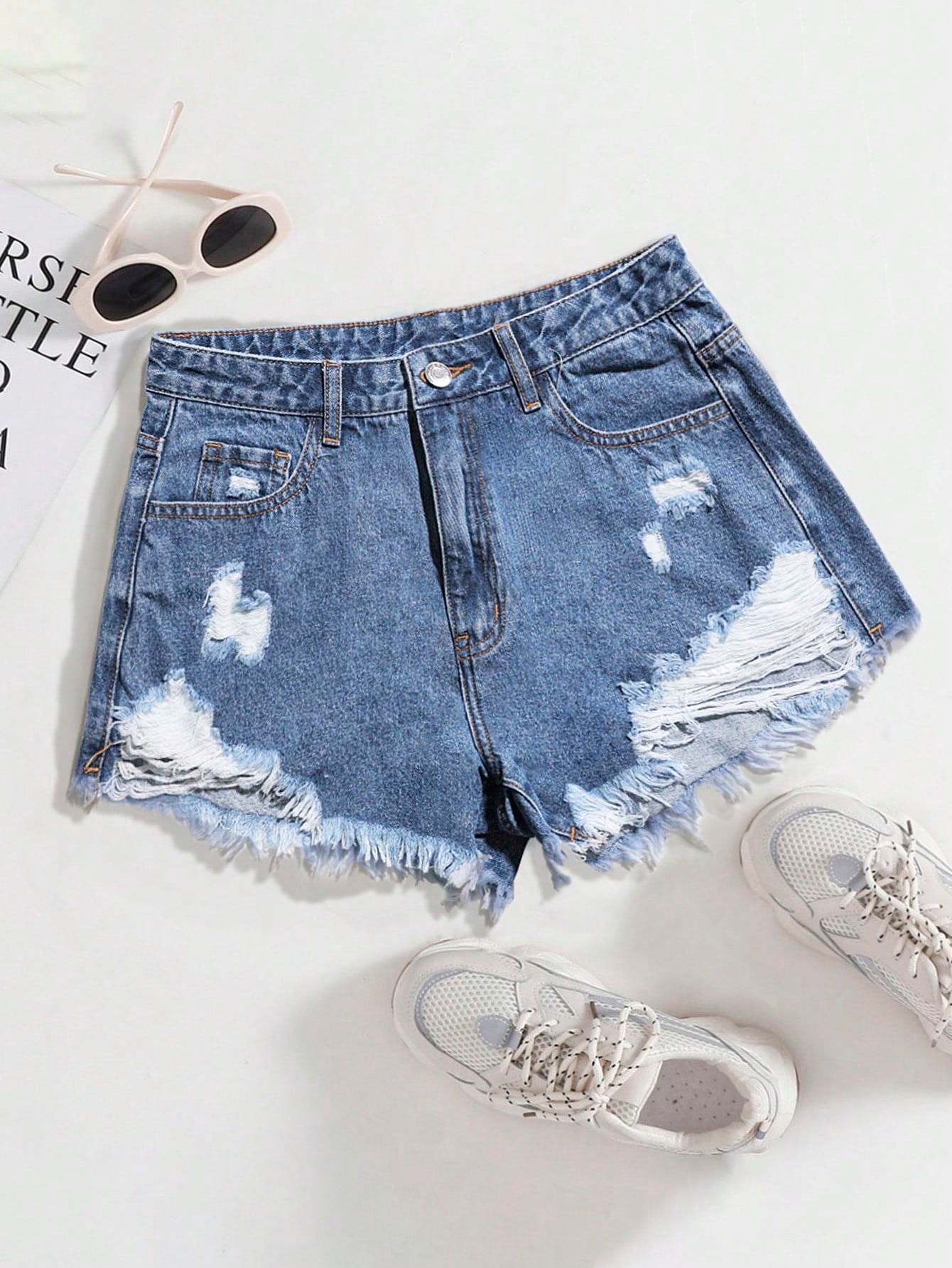 Summer Casual Distressed Frayed Denim Shorts