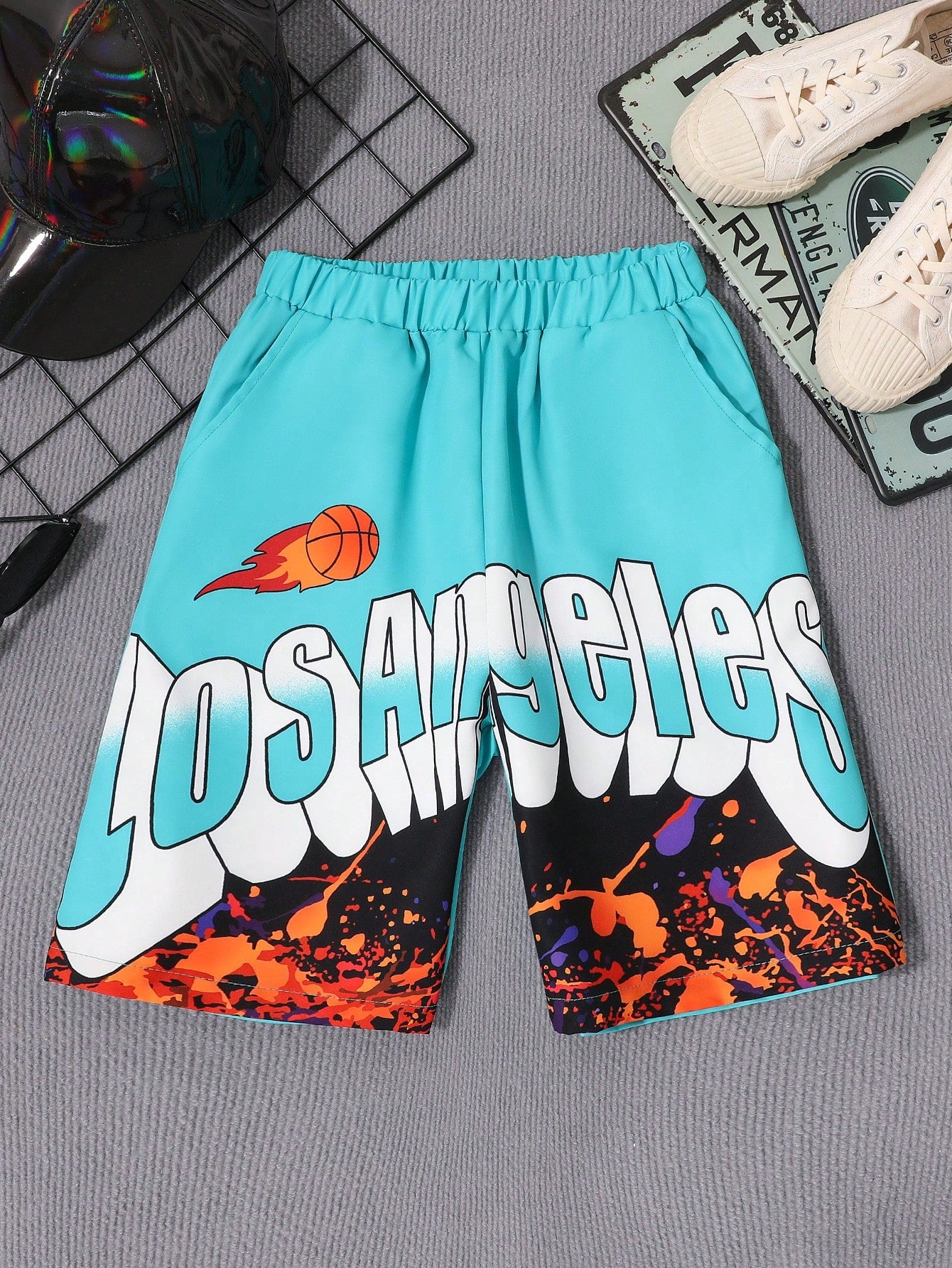 Tween Boy Casual Basketball & Letter Printed Summer Shorts