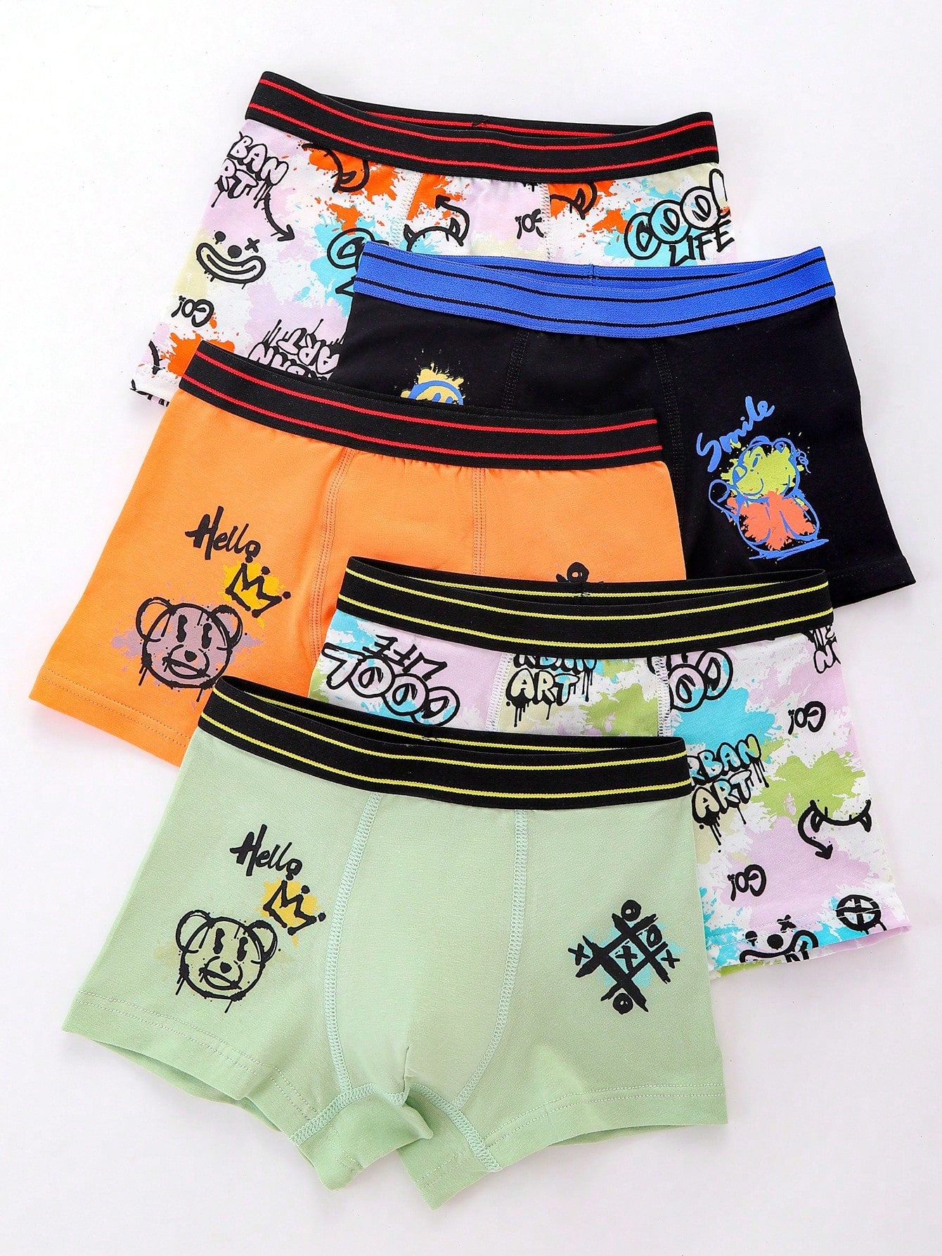 Young Boy 3D Seamless Graffiti Alphabet Cartoon Printed Boxer Briefs