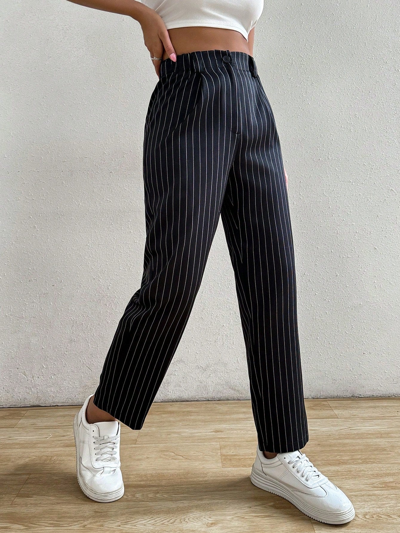 High Waist Straight Black Leg Pants