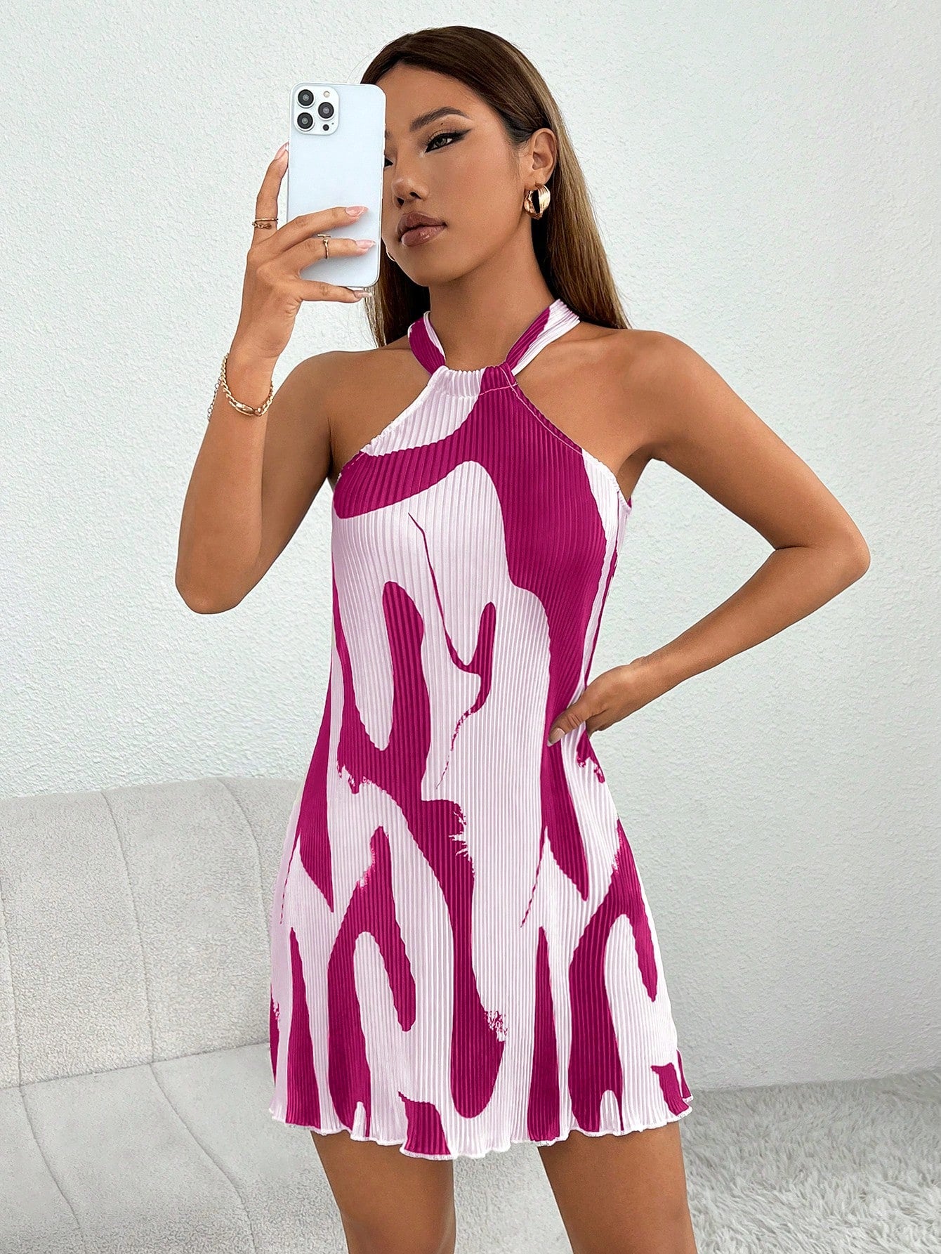 Graphic Print Halter Neck Dress