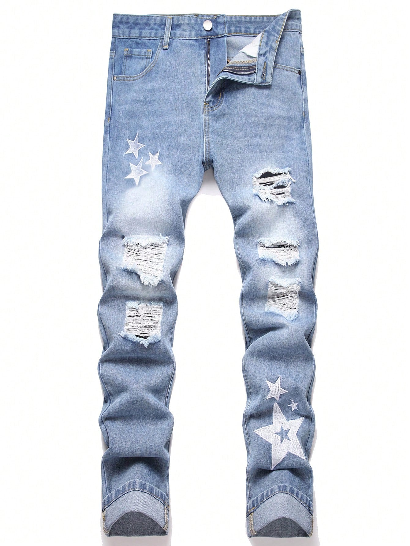 Men Star Print Ripped Jeans