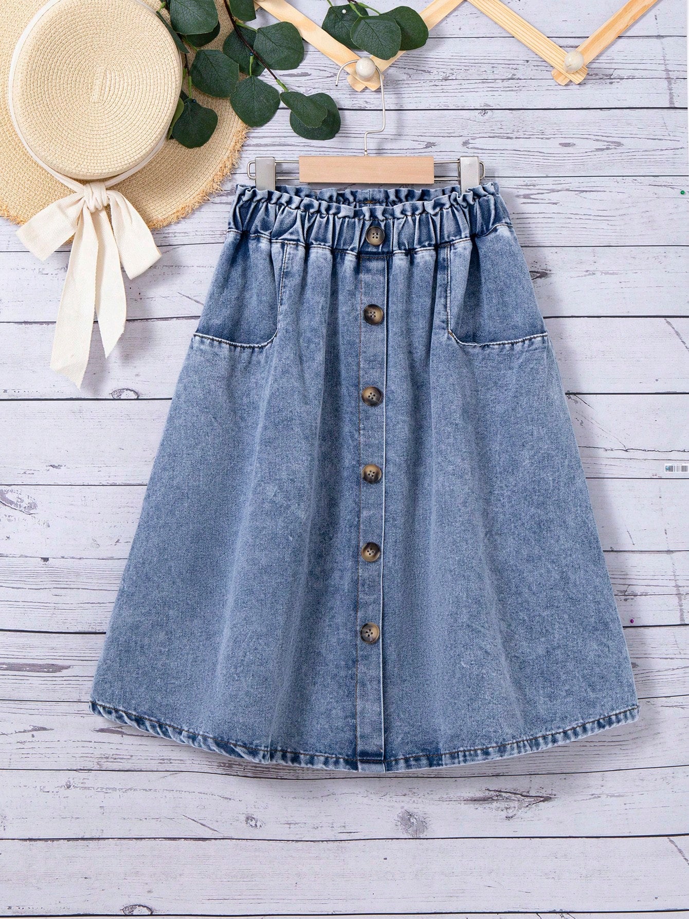 Tween Girl Loose Fit Casual A-Line Skirt With Ruffle Hem Bottom Front Denim Long Skirt For Summer Vacation Outfits