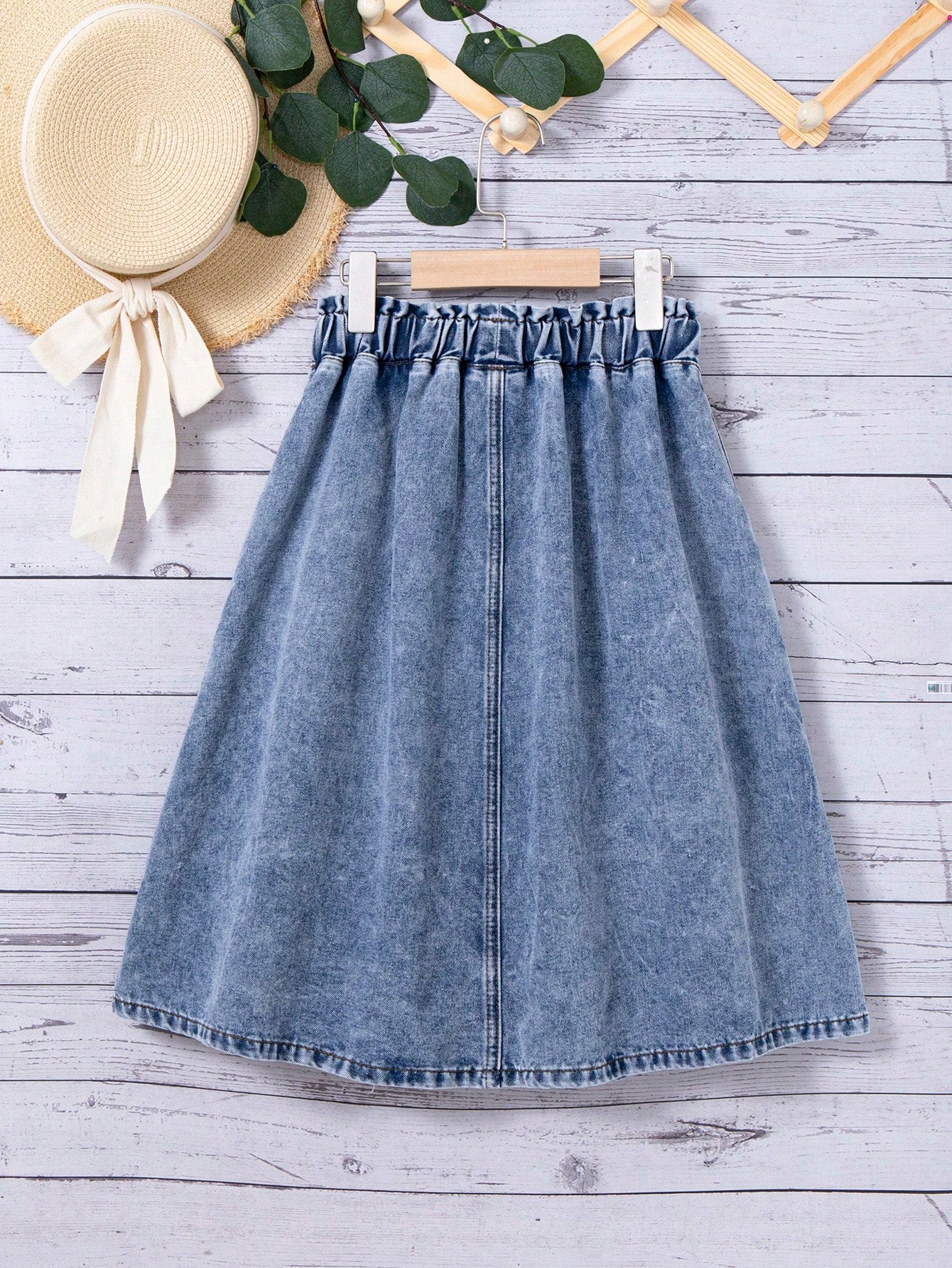 Tween Girl Loose Fit Casual A-Line Skirt With Ruffle Hem Bottom Front Denim Long Skirt For Summer Vacation Outfits