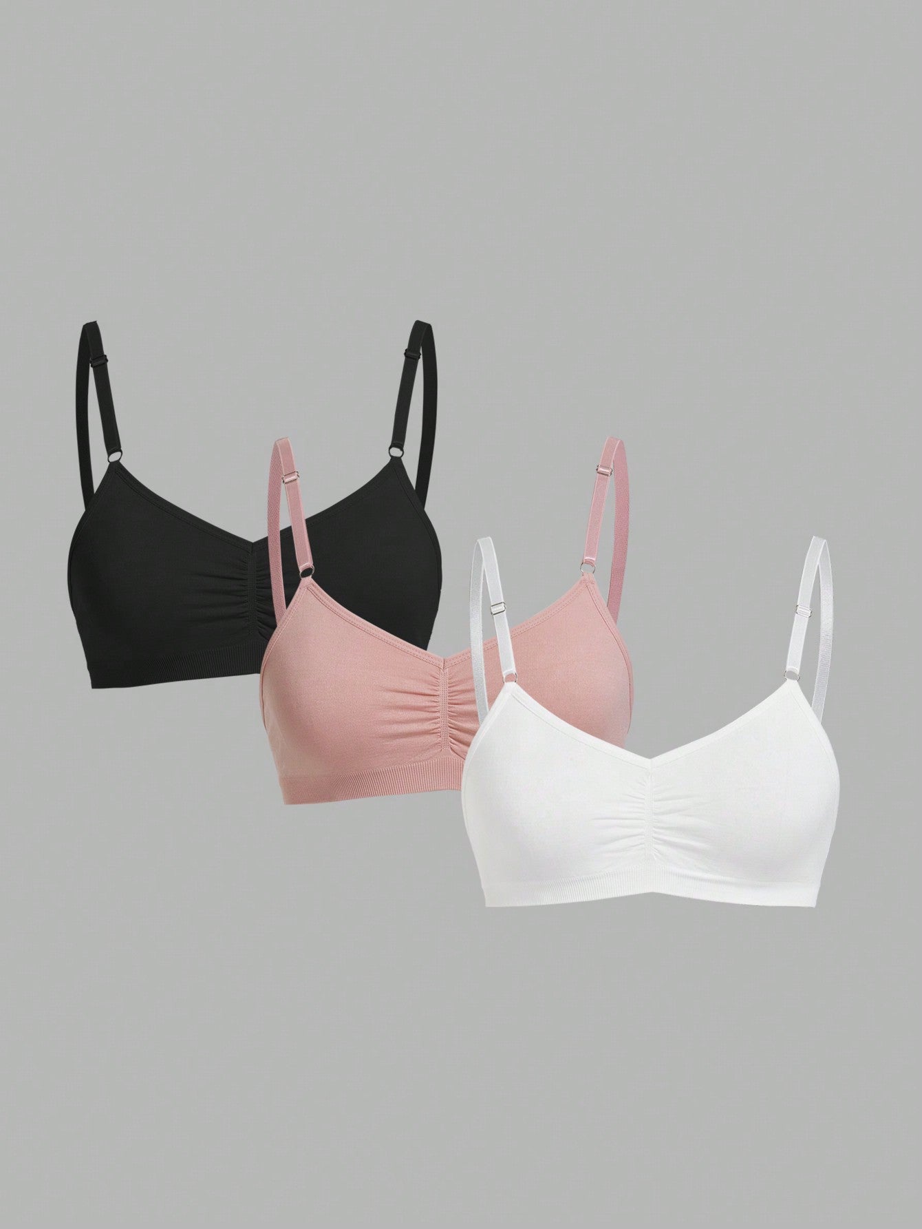 3pcs Plain Women's Bra Set, Including Wireless Bra And Bralette